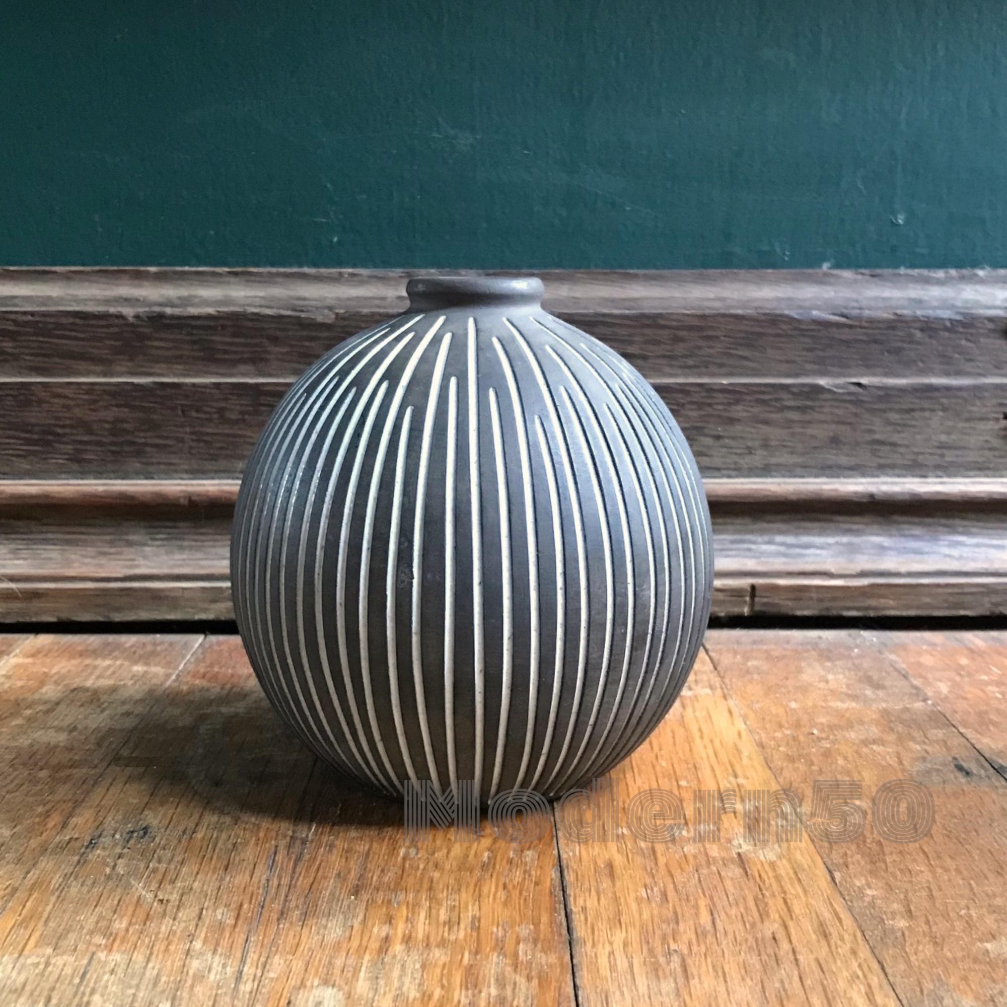 1960s Danish Ostergaard Studio Pottery Gourd Vase Sphere Stoneware Sculpture McM 3