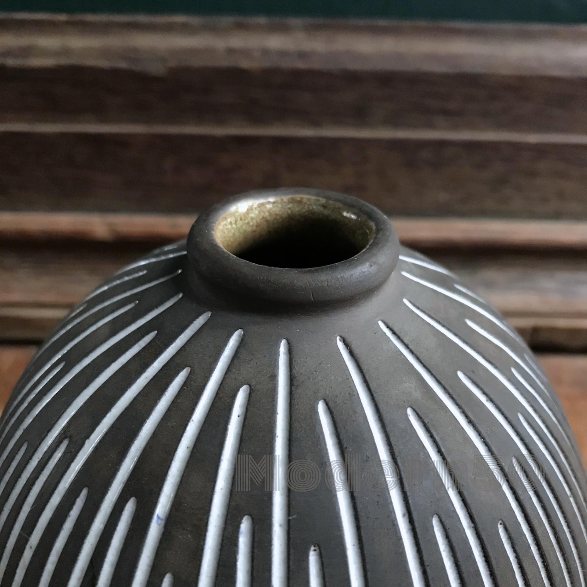 1960s Danish Ostergaard Studio Pottery Gourd Vase Sphere Stoneware Sculpture McM 1