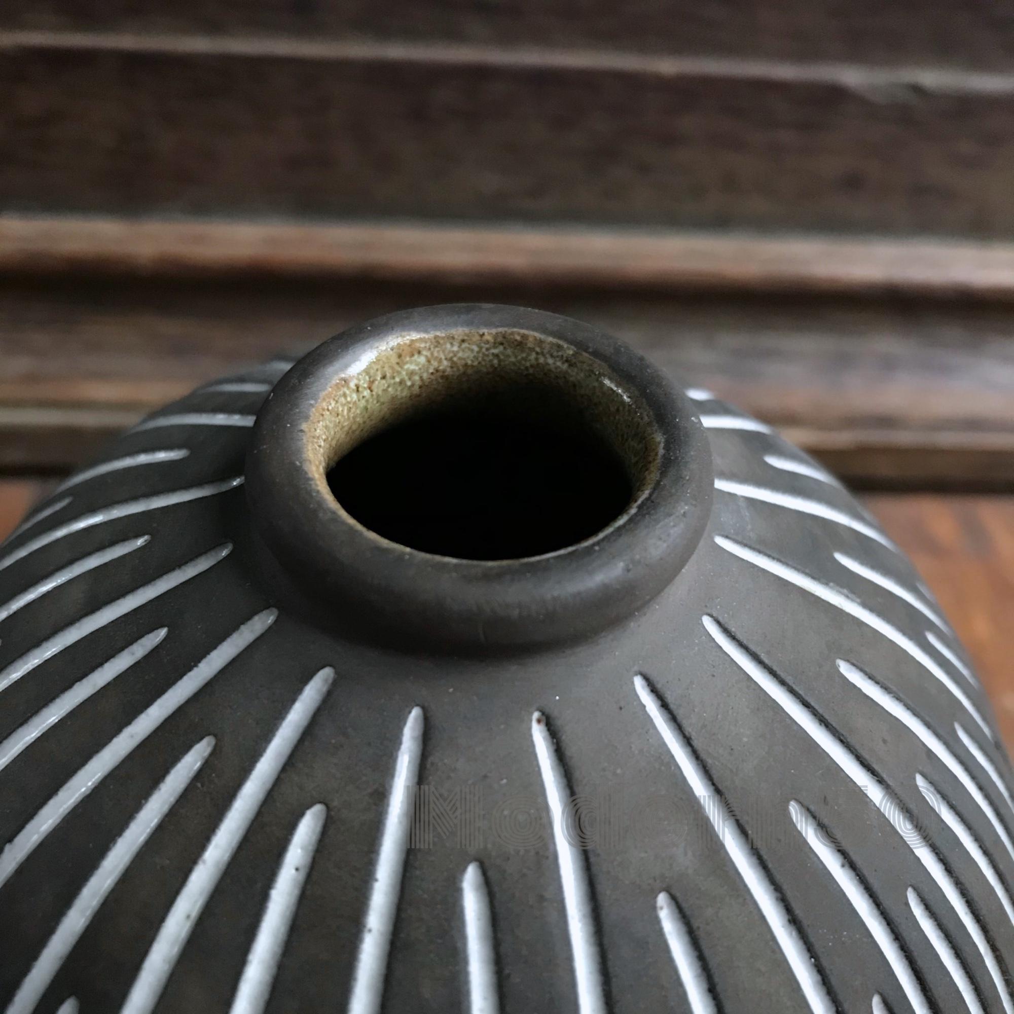 1960s Danish Ostergaard Studio Pottery Gourd Vase Sphere Stoneware Sculpture McM 2