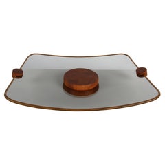 1960er Jahre Dänischer Stil Ernest Sohn Großes Käsetablett aus Rauchglas & Teakholz