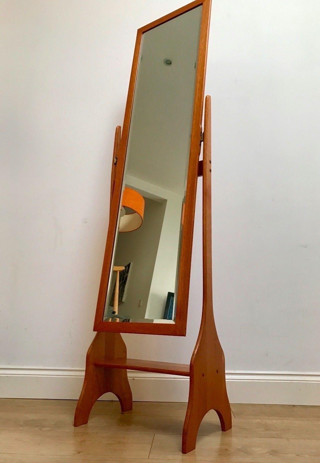 1960s Danish-influenced free-standing cheval mirror with solid teak frame and stand. Can be angled as required; mirror can be removed. Measures : 41cm wide, 28cm deep, 153cm high. Very good condition for age A good quality and useful midcentury