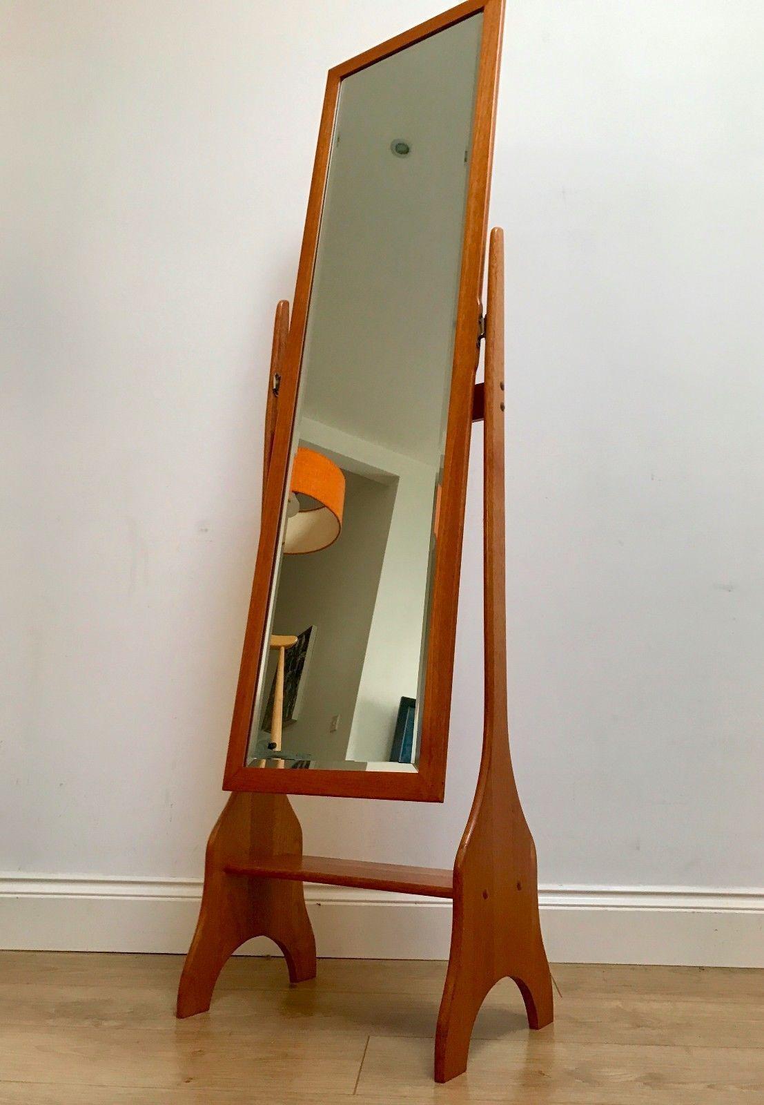 Lacquered 1960s Danish Style Teak Cheval Mirror