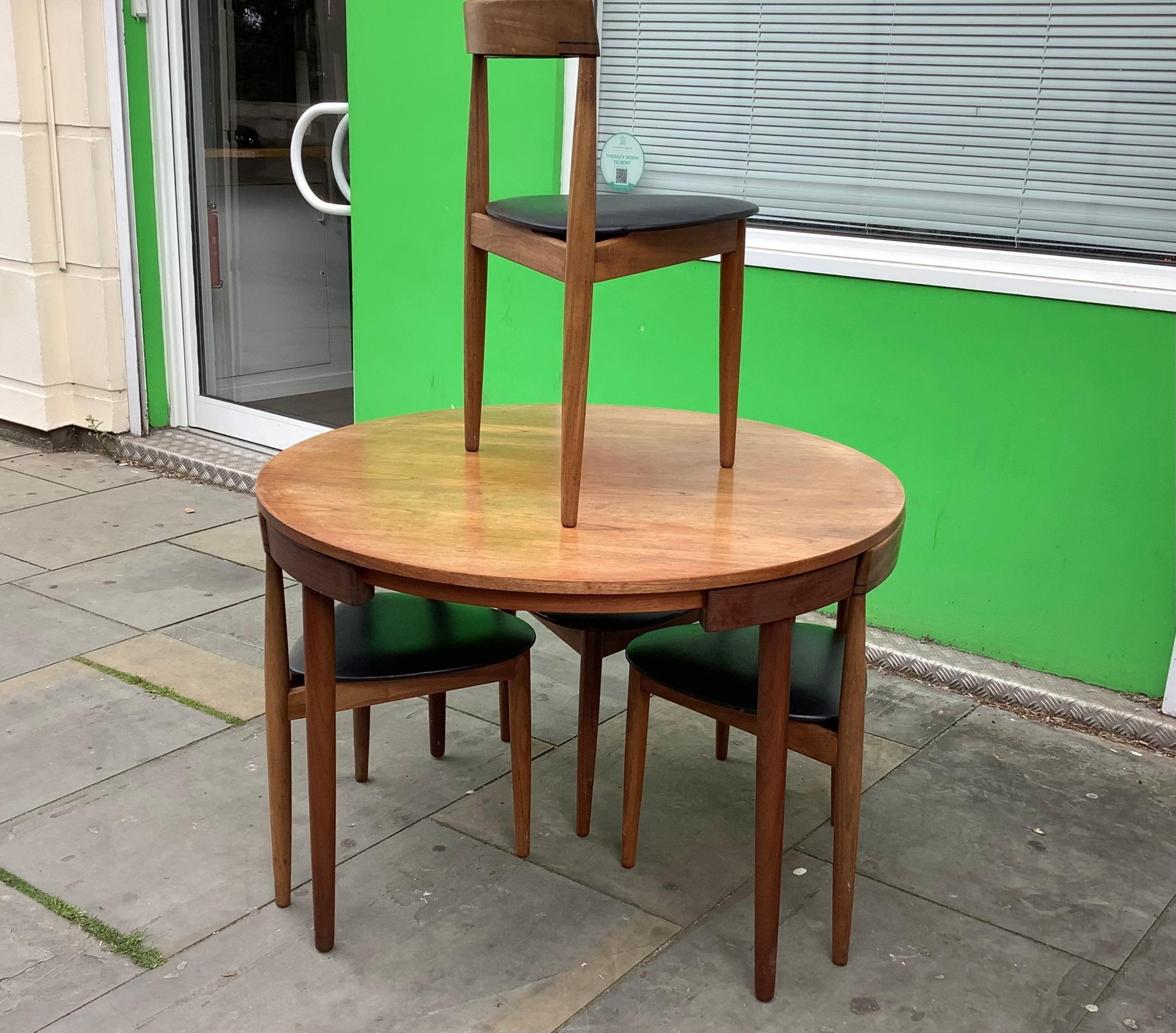 Teak 1960s Danish table and chairs by Hans Olsen For Sale