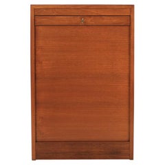 1960s Danish Tambour Sliding Doors Teak Cabinet