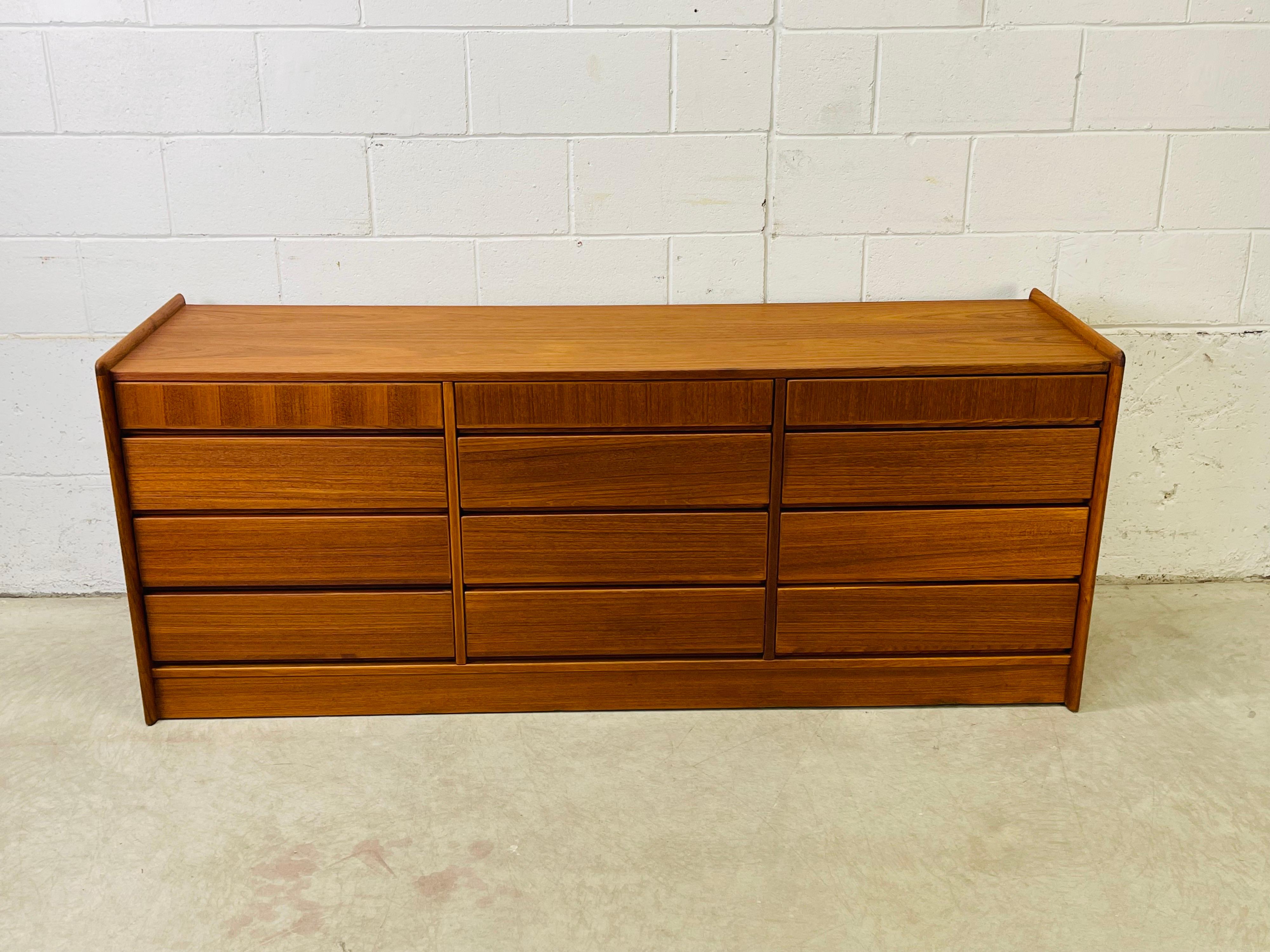 Mid-Century Modern 1960s Danish Teak 12 Drawer Low Dresser For Sale