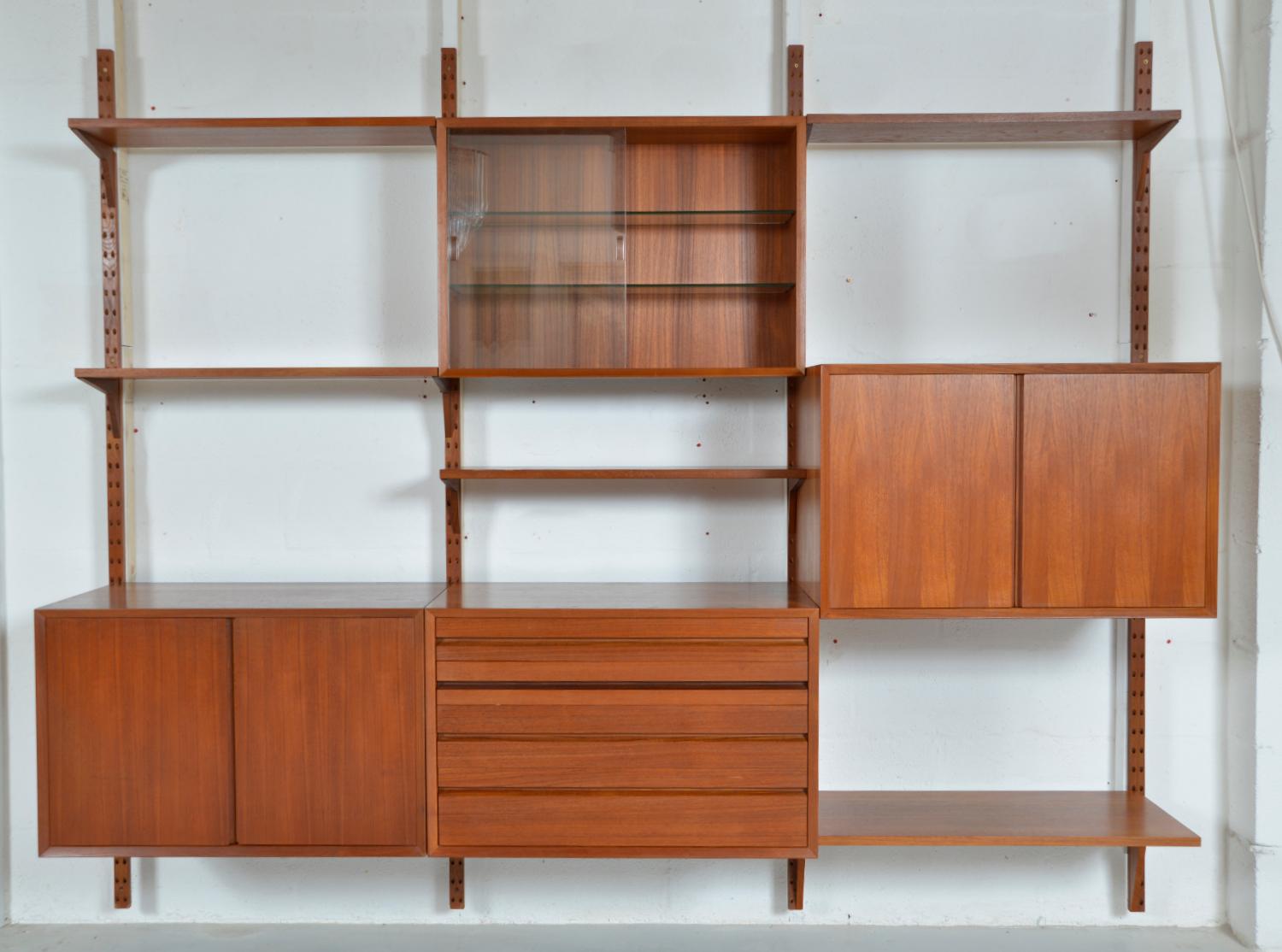 Glass 1960s Danish Teak 3-Bay Cado Wall Unit Modular Shelving System by Paul Cadovius