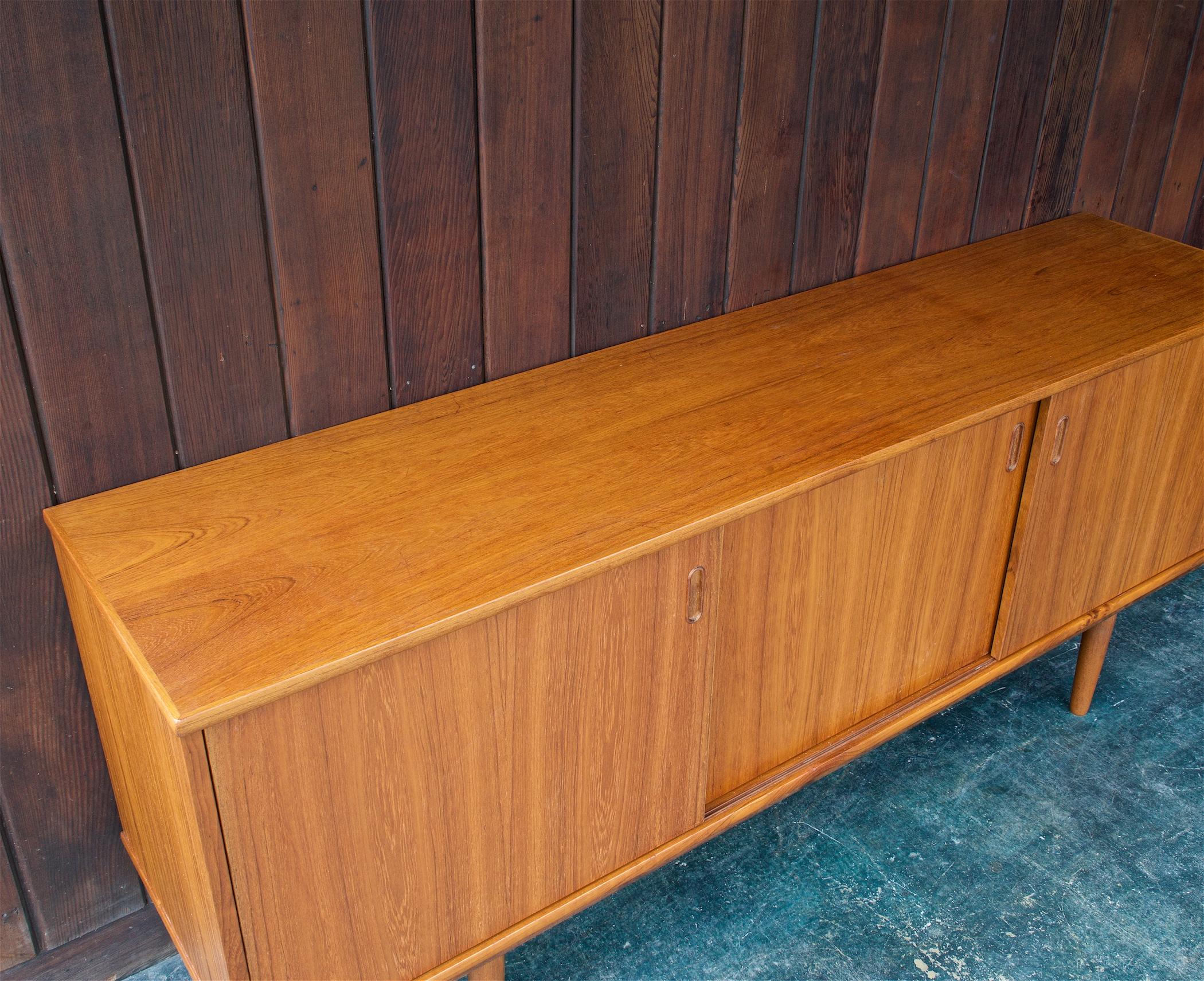 1960s Mid-Century Danish Teak 3-Door Credenza Scandinavian Farmhouse CabinModern 1