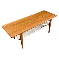 1960s Danish Teak and Cane Coffee Table
