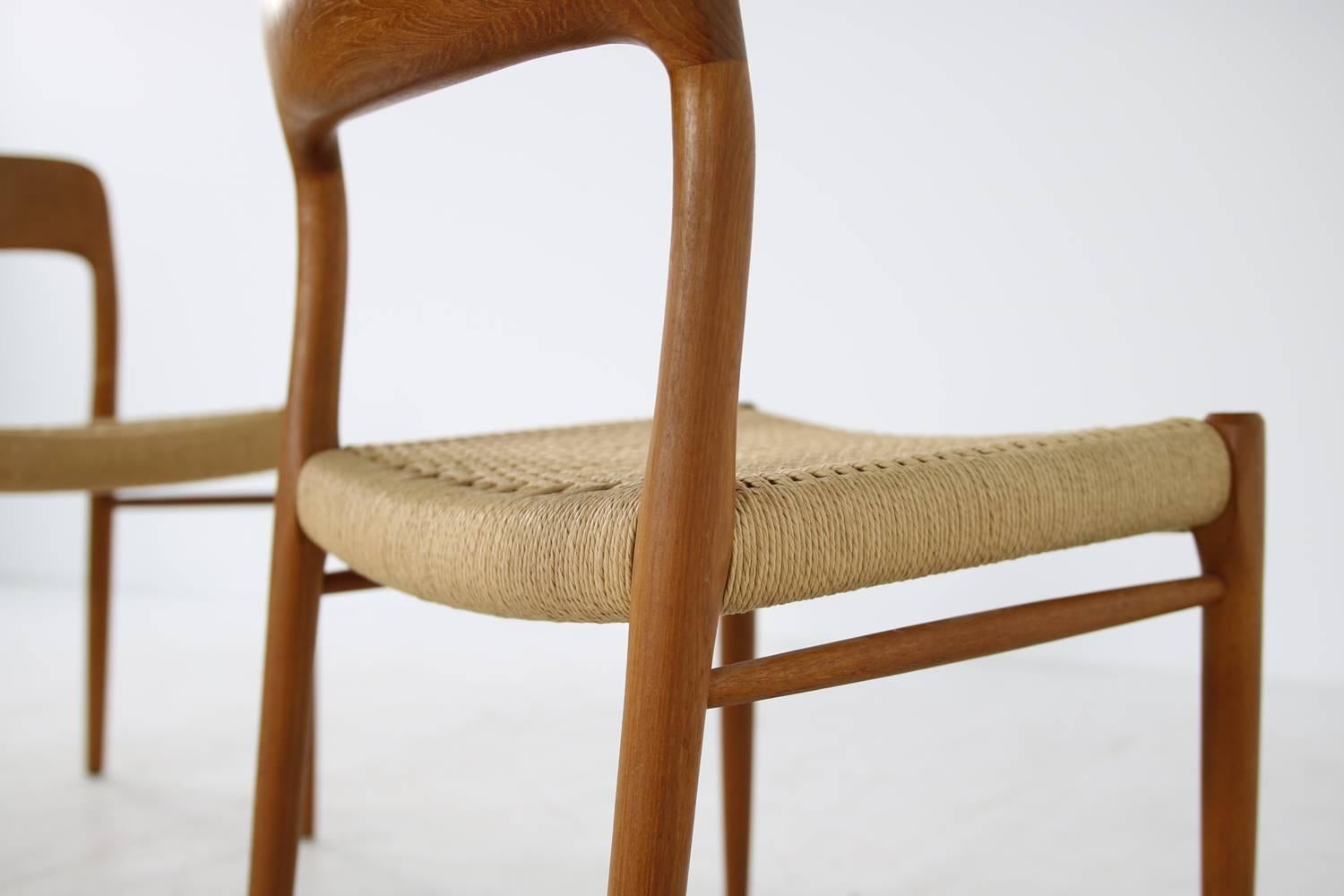 Six 1960s Danish Teak and Cane Dining Room Chairs by Niels O. Moller Mod. 75 In Good Condition In Hamminkeln, DE