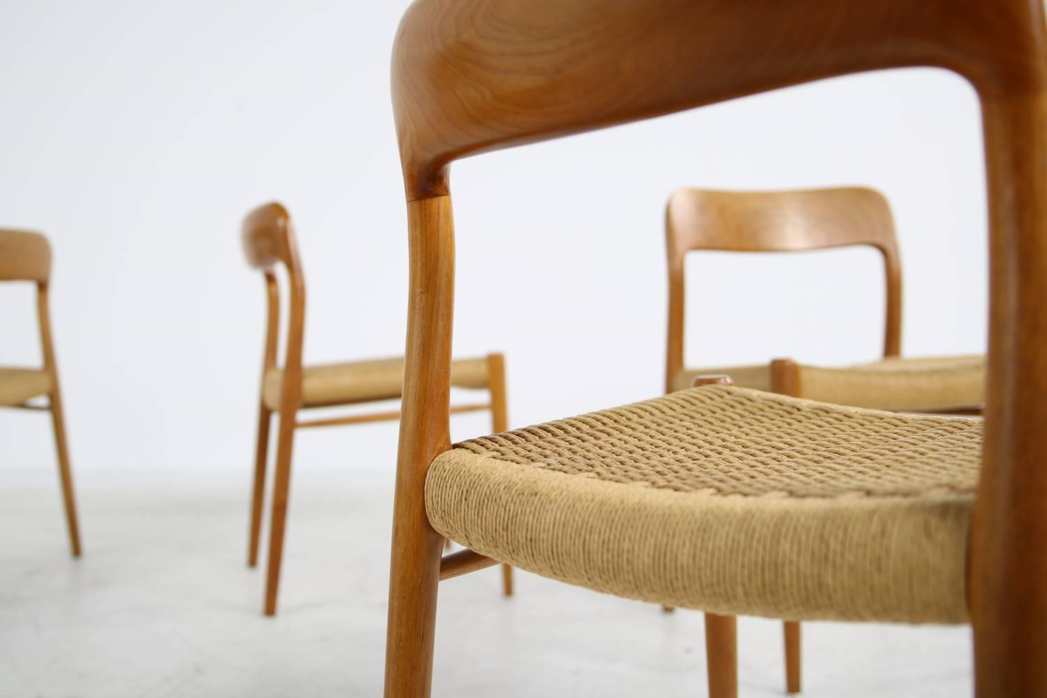 Six 1960s Danish Teak and Cane Dining Room Chairs by Niels O. Moller Mod. 75 2