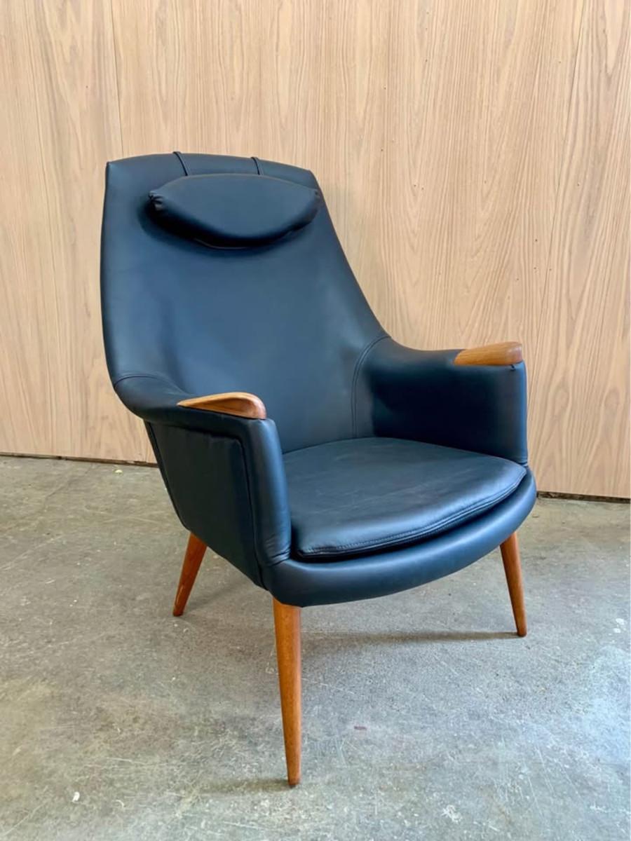 1960s Danish Teak and Leather High Back Lounge Chair by Gerhard Beeg For Sale 2