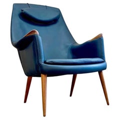 Sedia da salotto danese con schienale alto in teak e pelle di Gerhard Beeg del 1960