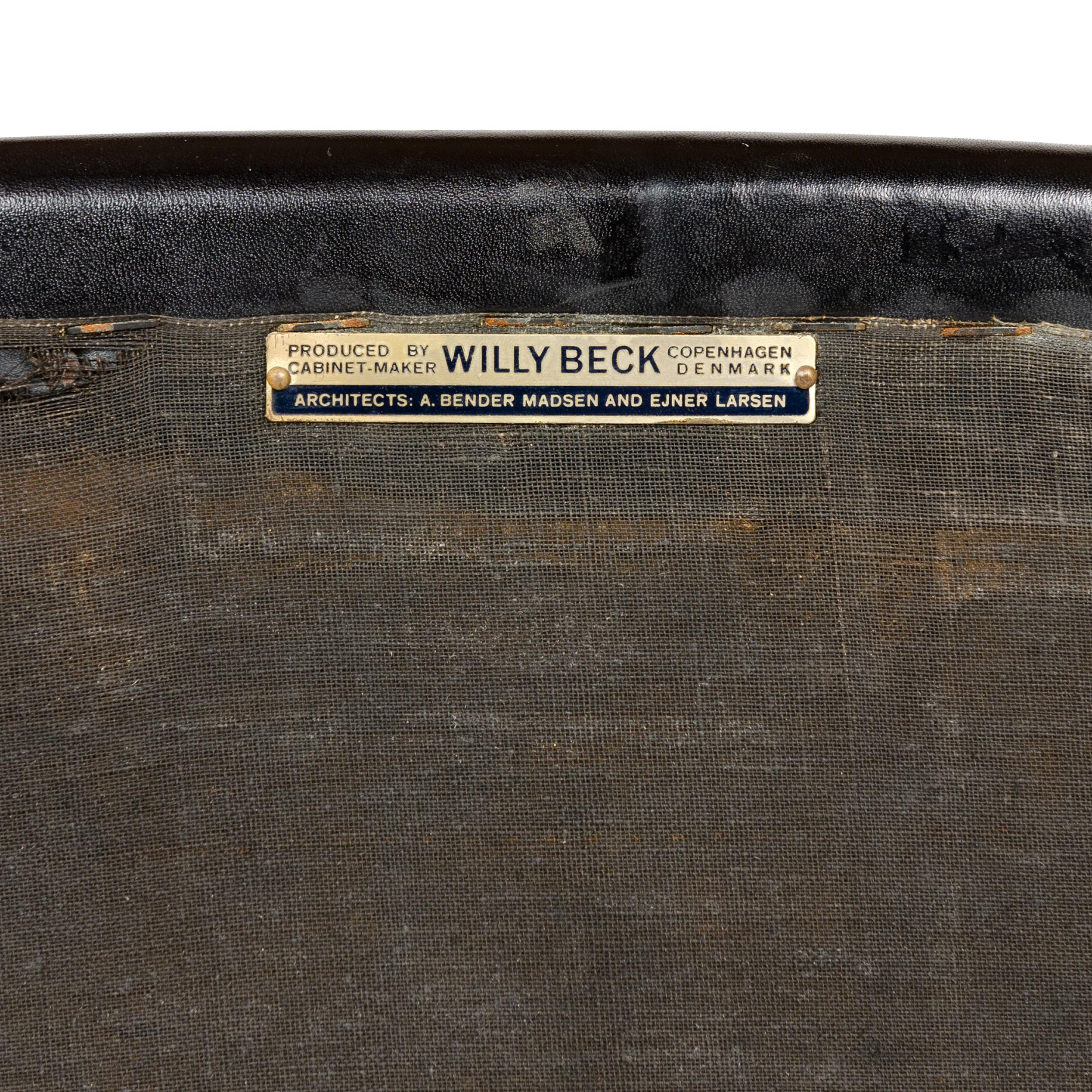 Leather 1960s Danish Teak Armchair by Ejner Larsen & Aksel Bender Madsen for Willy Beck For Sale