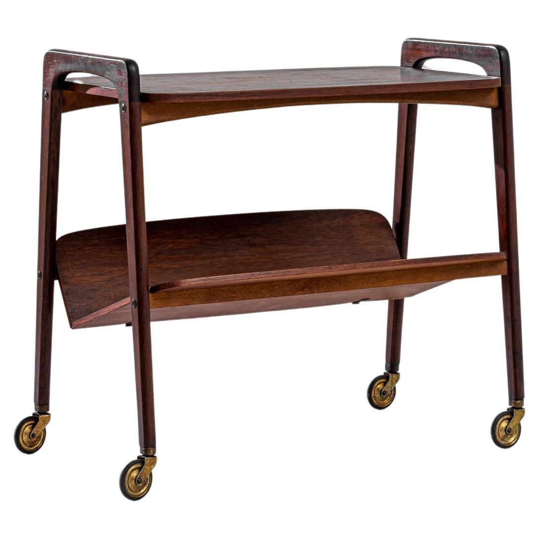 1960s Danish Teak Bar Cart on Wheels 