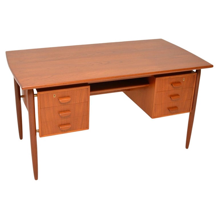 1960's Danish Teak and Brass Vintage Desk For Sale at 1stDibs