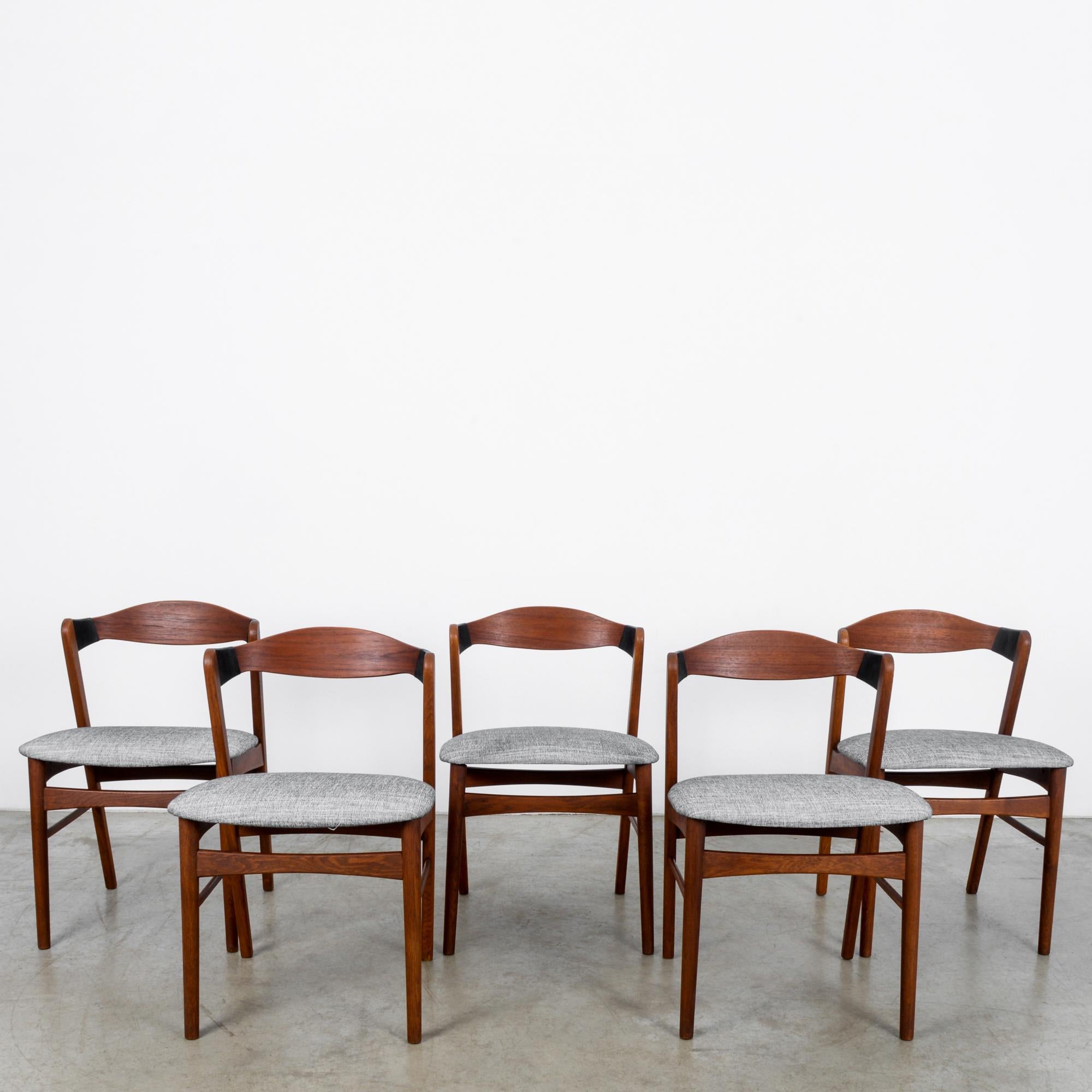 1960s Danish Teak Chairs with Upholstered Seats, Set of Five 5