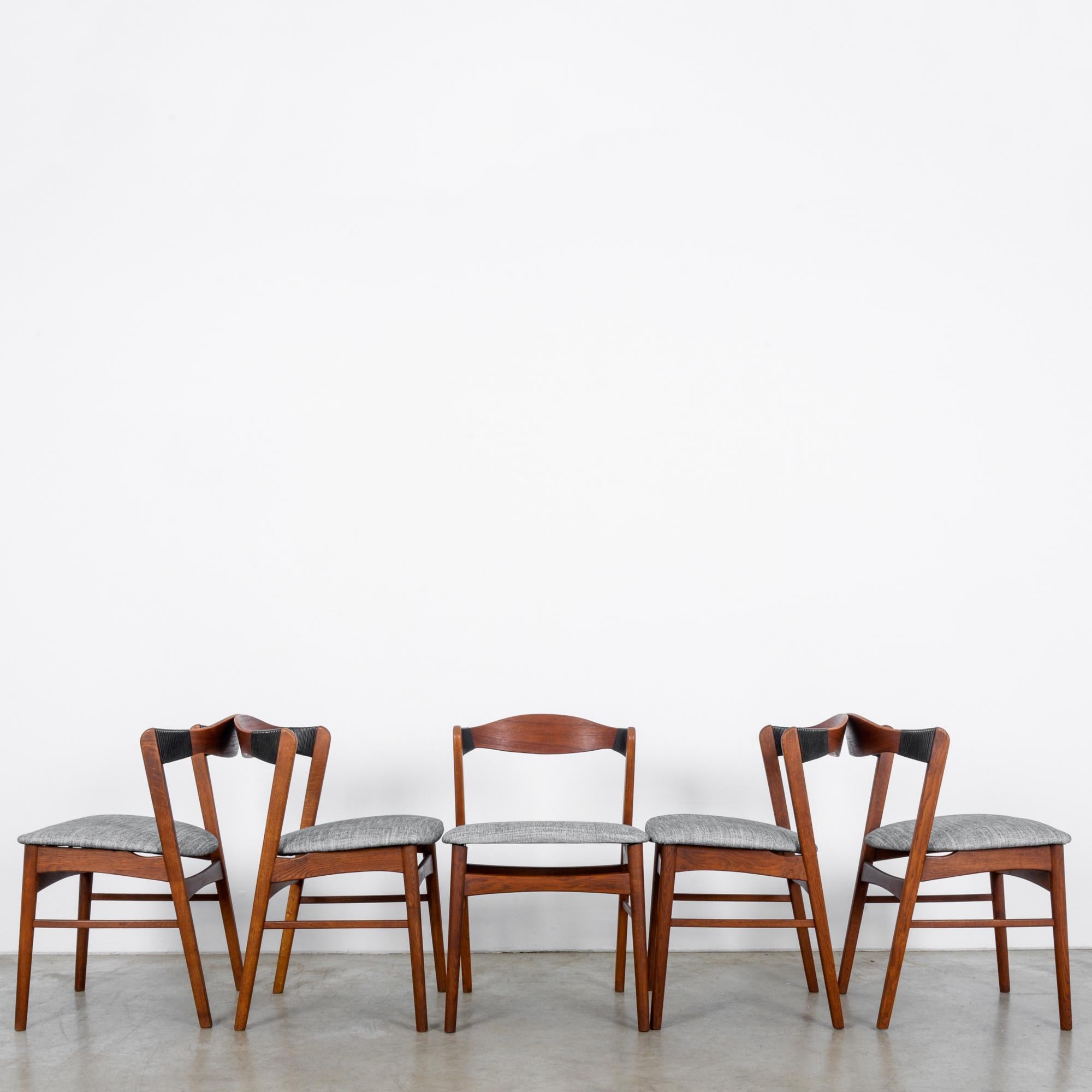 Scandinavian Modern 1960s Danish Teak Chairs with Upholstered Seats, Set of Five