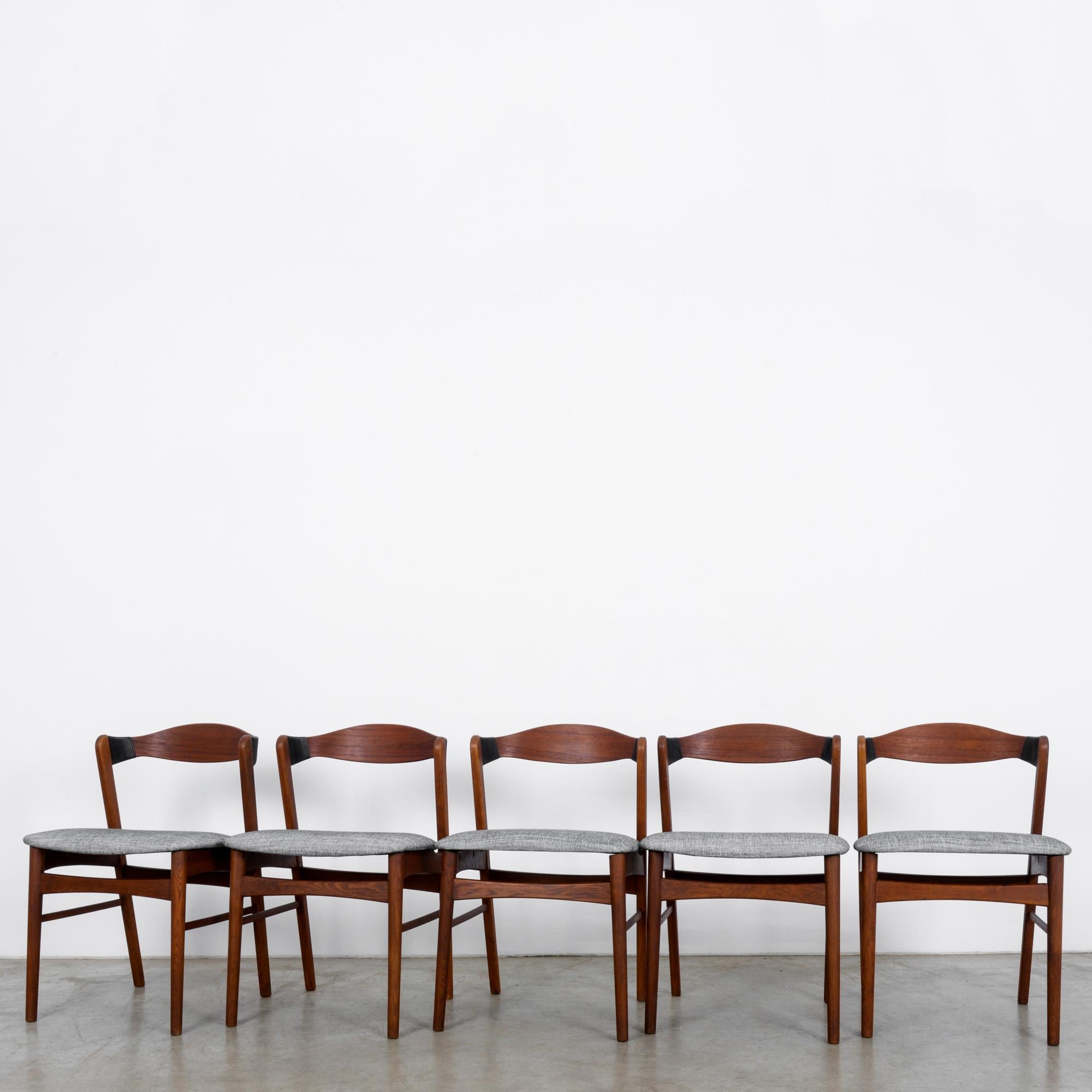 1960s Danish Teak Chairs with Upholstered Seats, Set of Five In Good Condition In High Point, NC