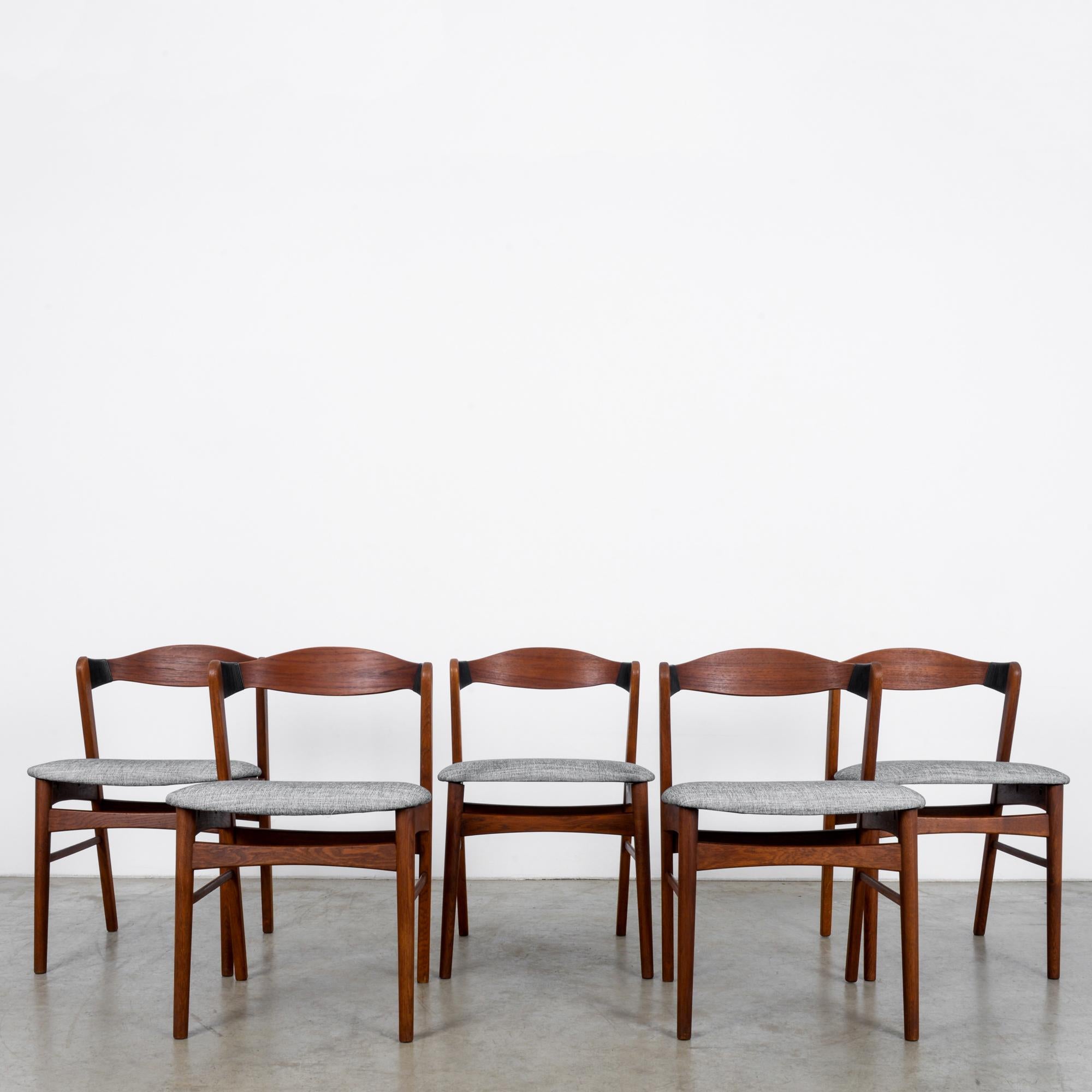Late 20th Century 1960s Danish Teak Chairs with Upholstered Seats, Set of Five