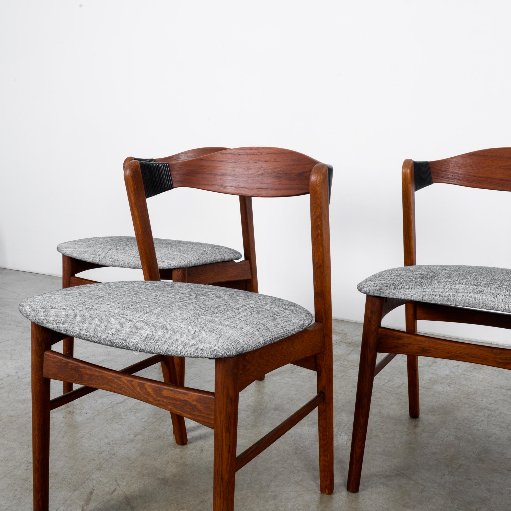 Fabric 1960s Danish Teak Chairs with Upholstered Seats, Set of Five