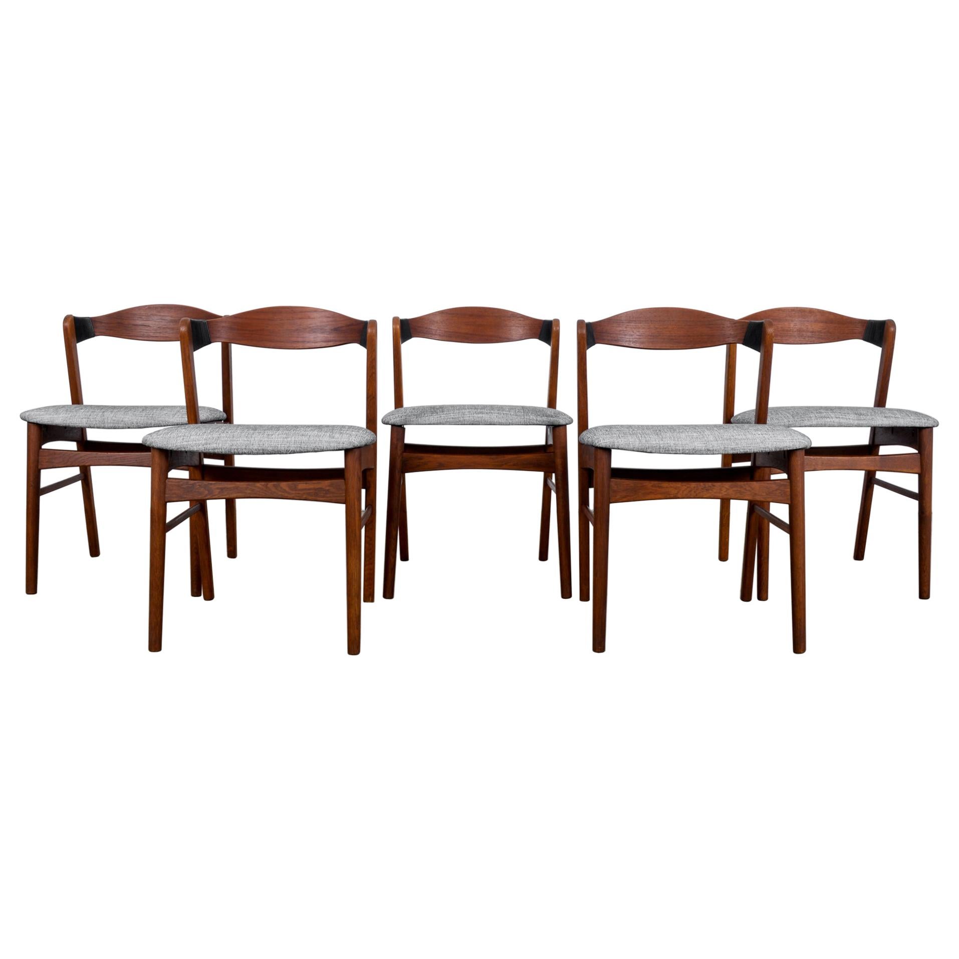 1960s Danish Teak Chairs with Upholstered Seats, Set of Five