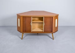 1960s Danish Teak Corner Bar Drinks Cabinet with rotating Shelf