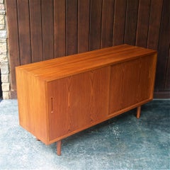 1960s Danish Teak Credenza Record Album LP Storage Shelving Midcentury Cabinet