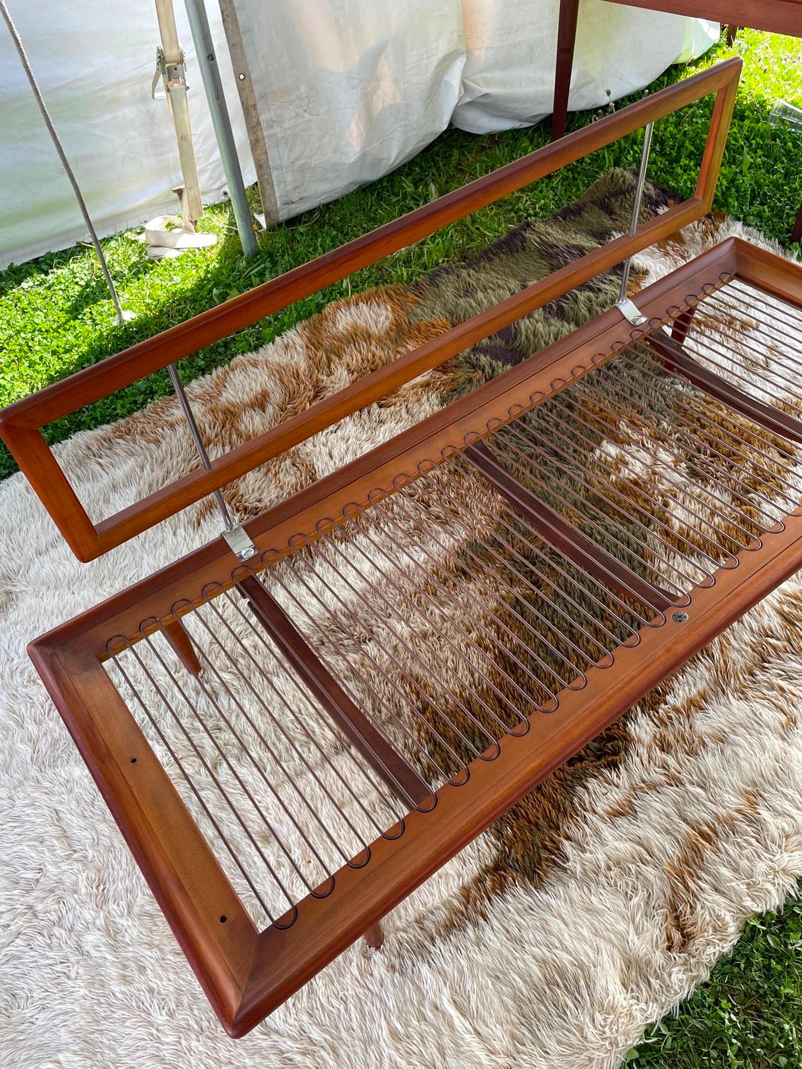 1960s Danish Teak Daybed Armless Sofa Cottage Red Plaid Tartan Mid-Century Era In Good Condition In Hyattsville, MD