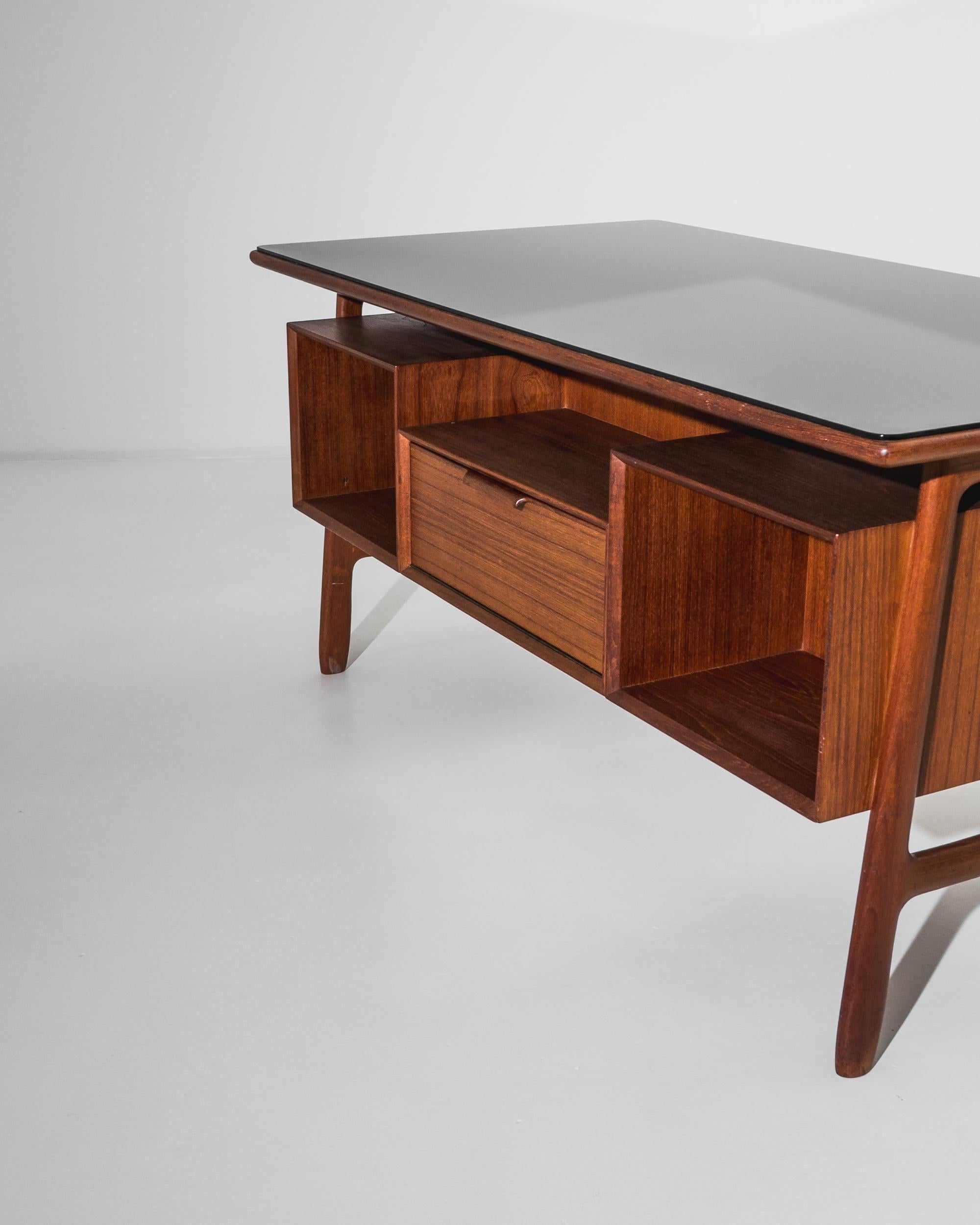Glass 1960s Danish Teak Desk by Omann Jun