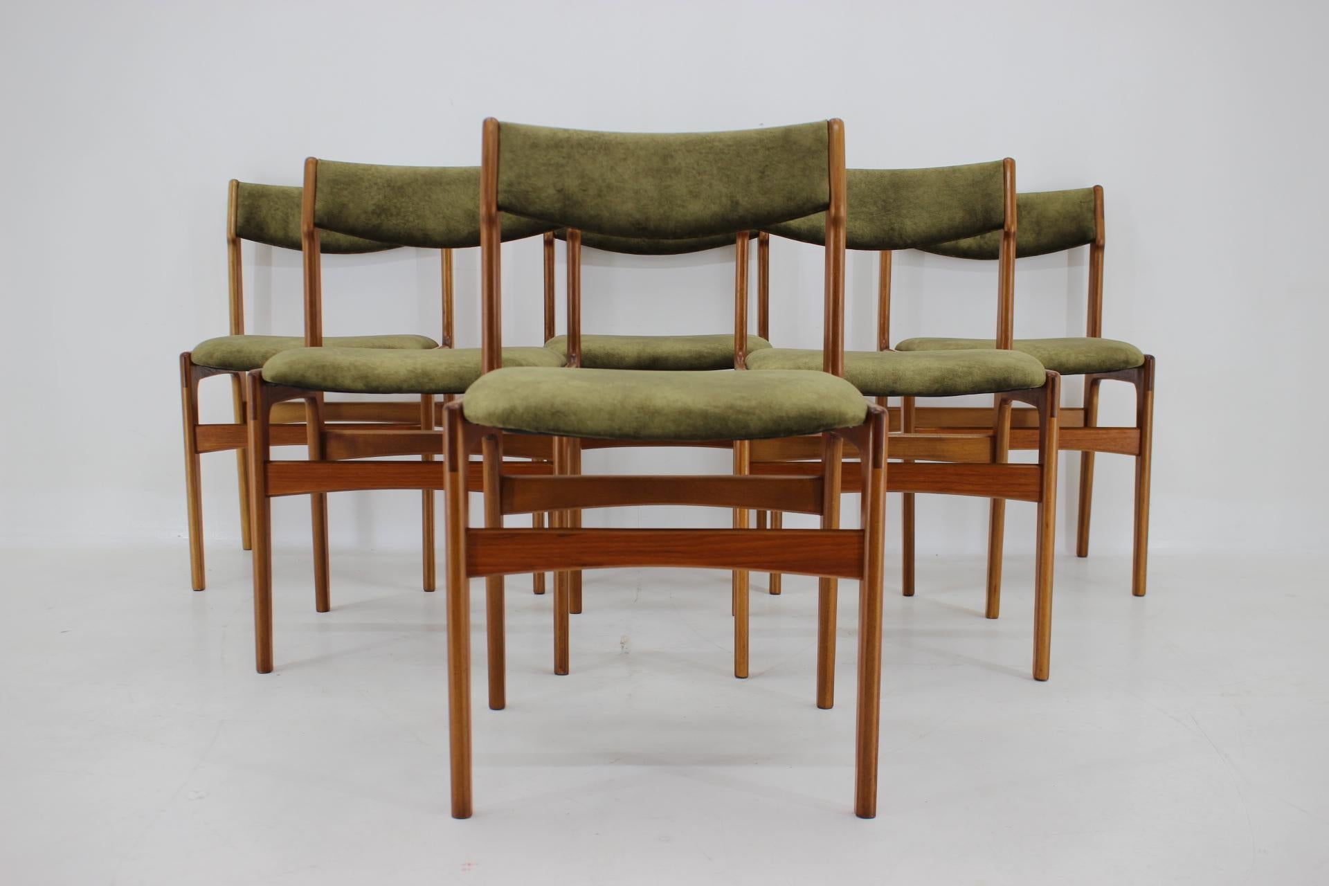 Juego de 6 sillas de comedor danesas de teca de los años 60 Moderno de mediados de siglo en venta