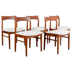 1960s Danish Teak Dining Chairs with Upholstered Seat, Set of Five