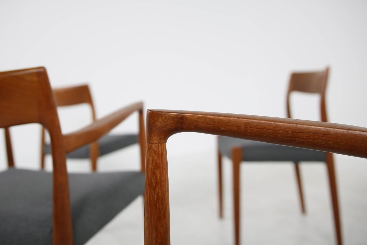 Mid-Century Modern 1960s Danish Teak Dining Room Chairs by Niels O. Moller Mod. 77 and Mod. 57