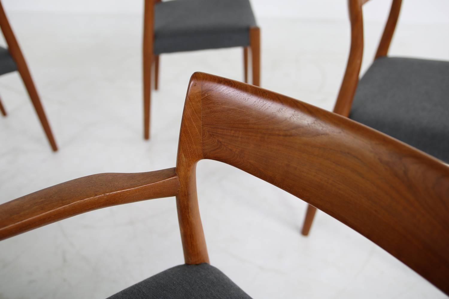 1960s Danish Teak Dining Room Chairs by Niels O. Moller Mod. 77 and Mod. 57 1