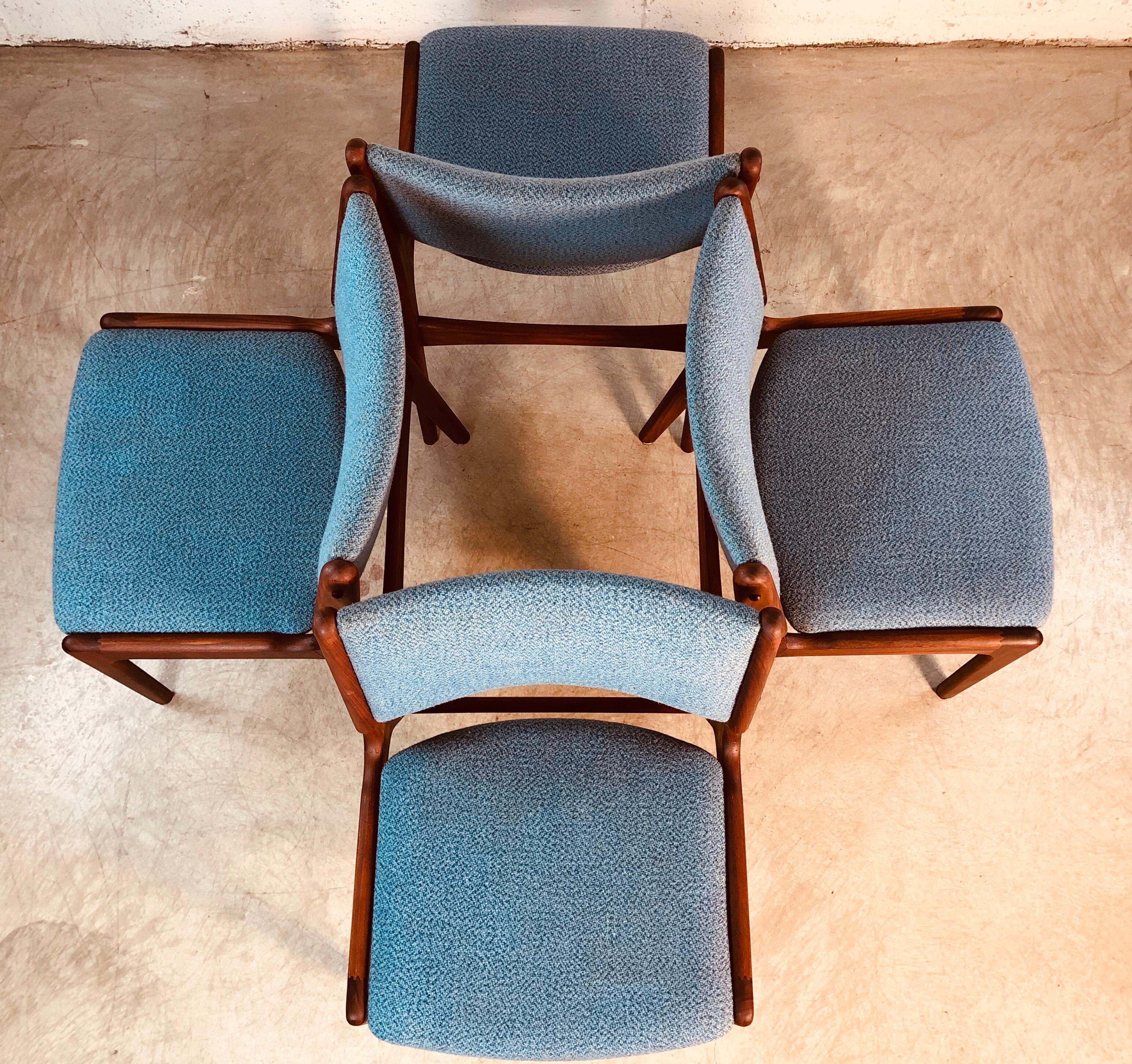 Fabric 1960s Danish Teak Dining Room Chairs, Set of 4 For Sale