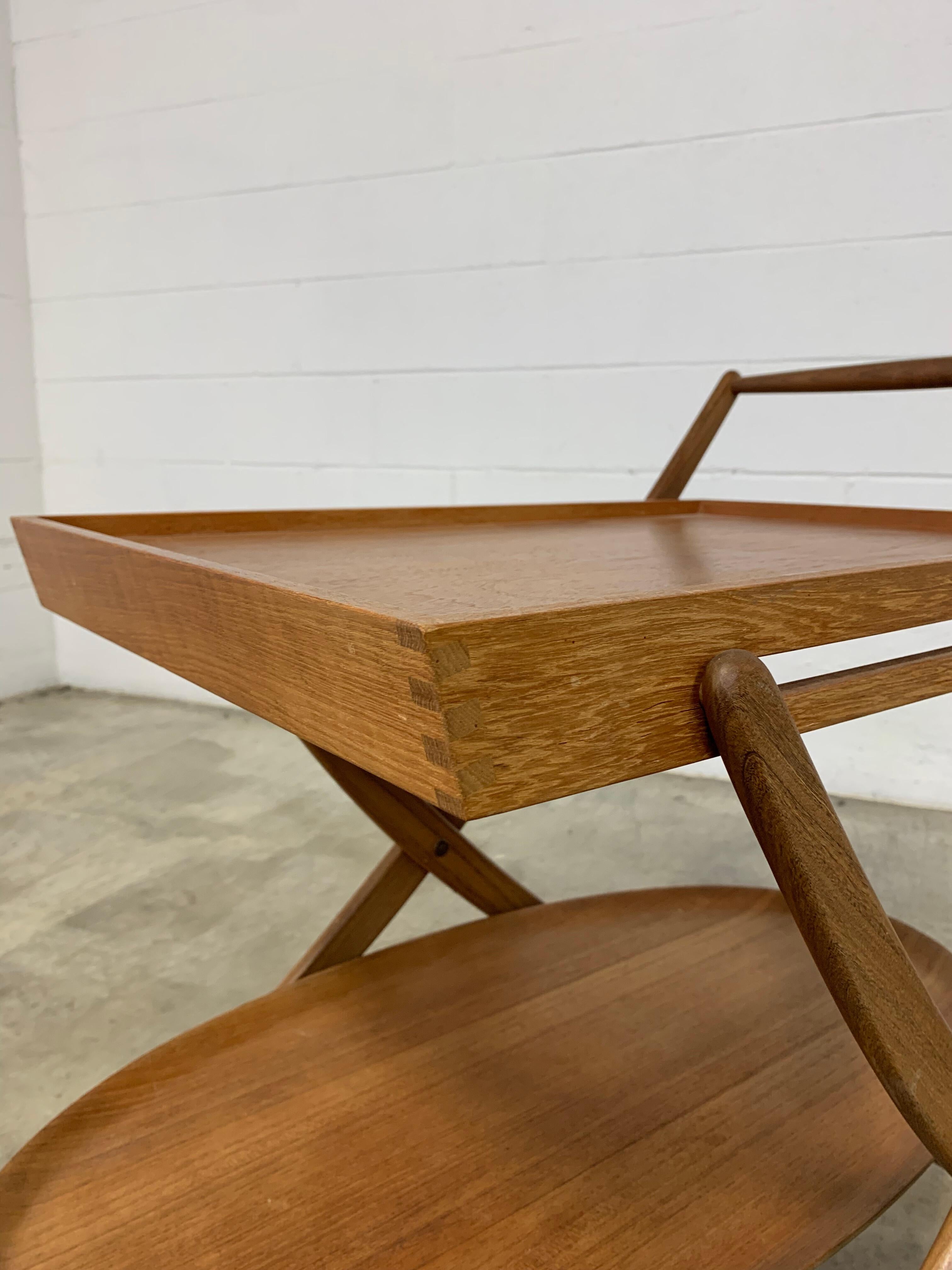 Mid-Century Modern 1960s Danish Teak Folding Serving Cart For Sale
