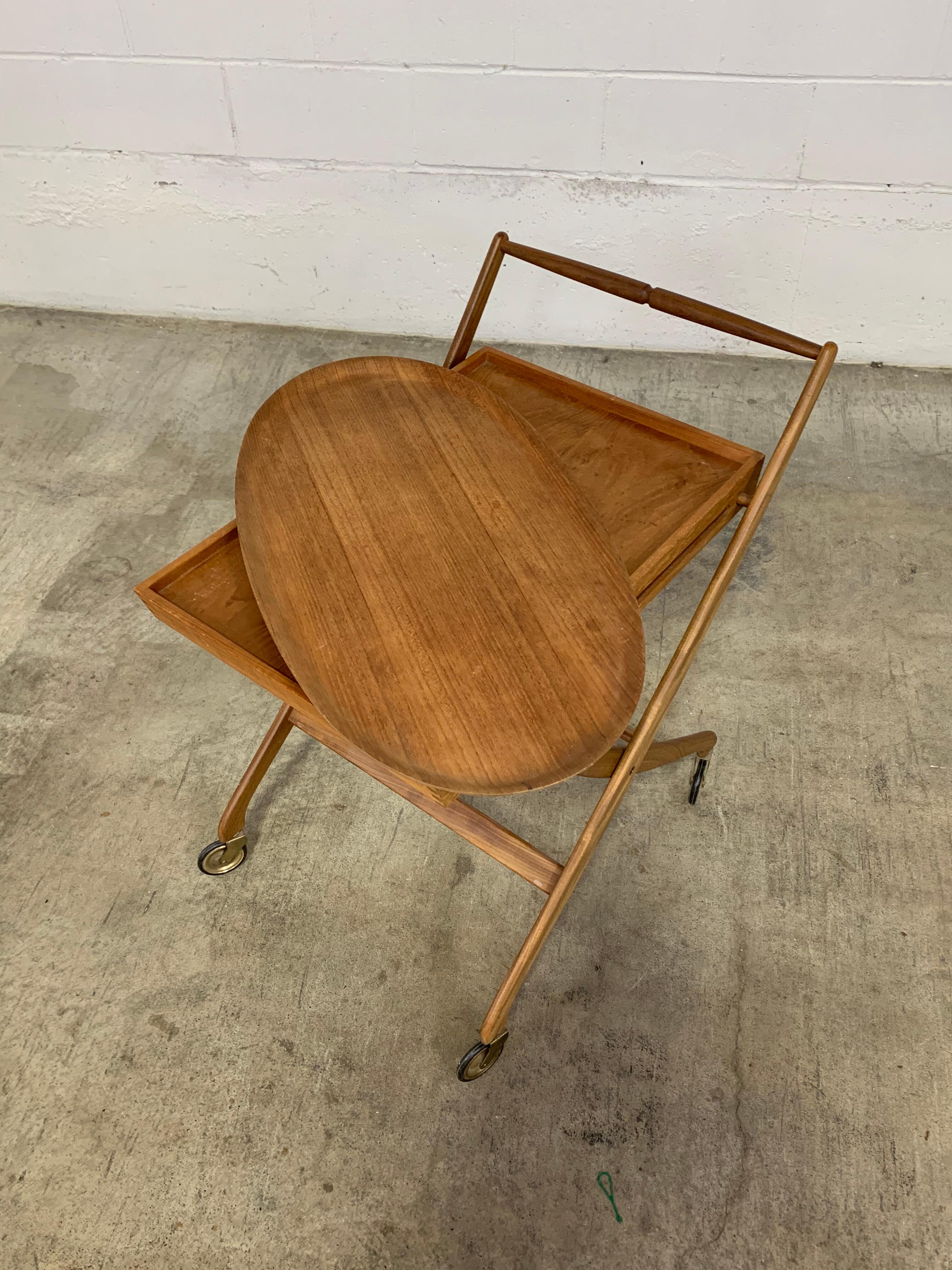 Mid-20th Century 1960s Danish Teak Folding Serving Cart For Sale