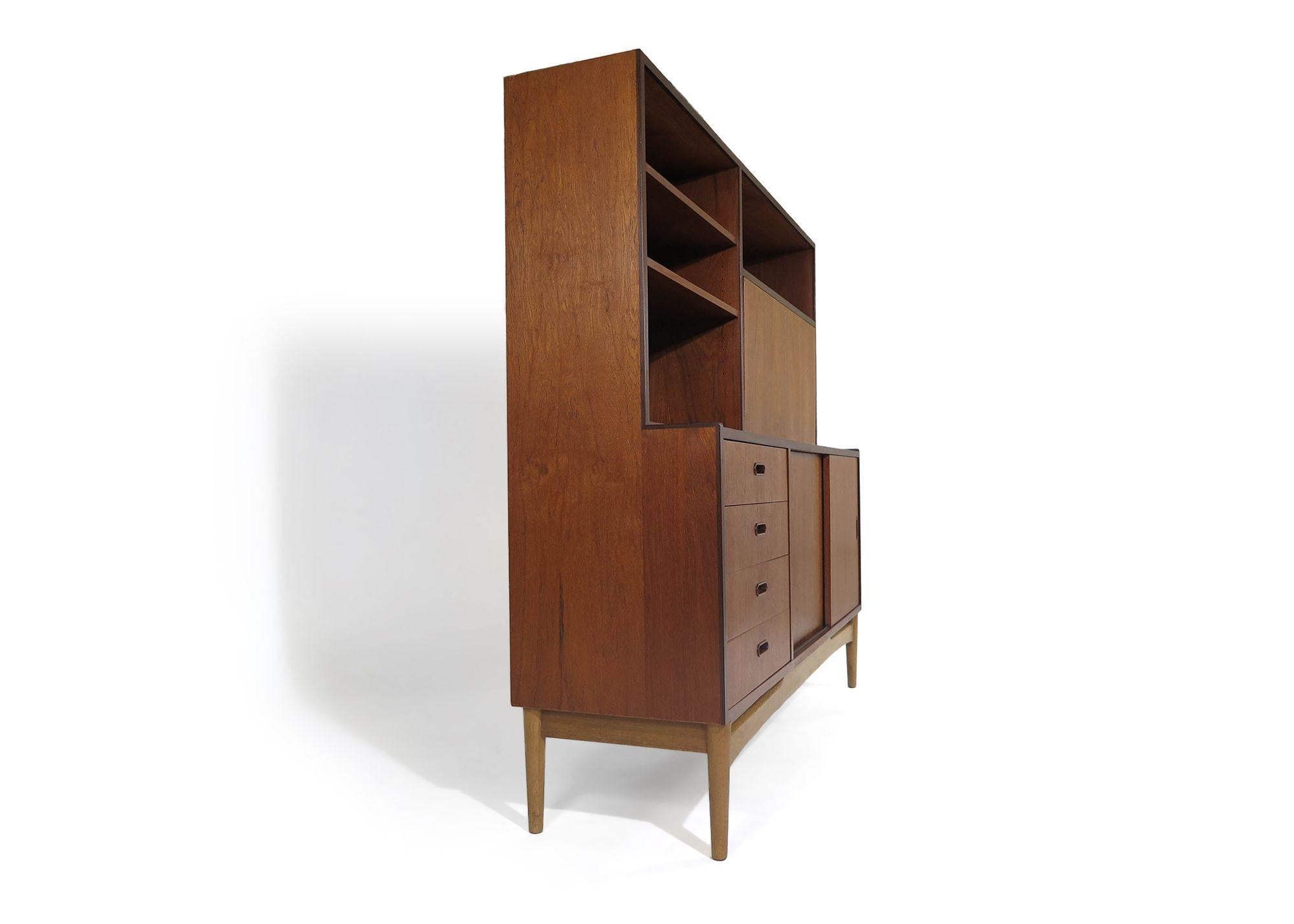 Scandinavian Modern 1960s Danish Teak High Sideboard Cabinet For Sale