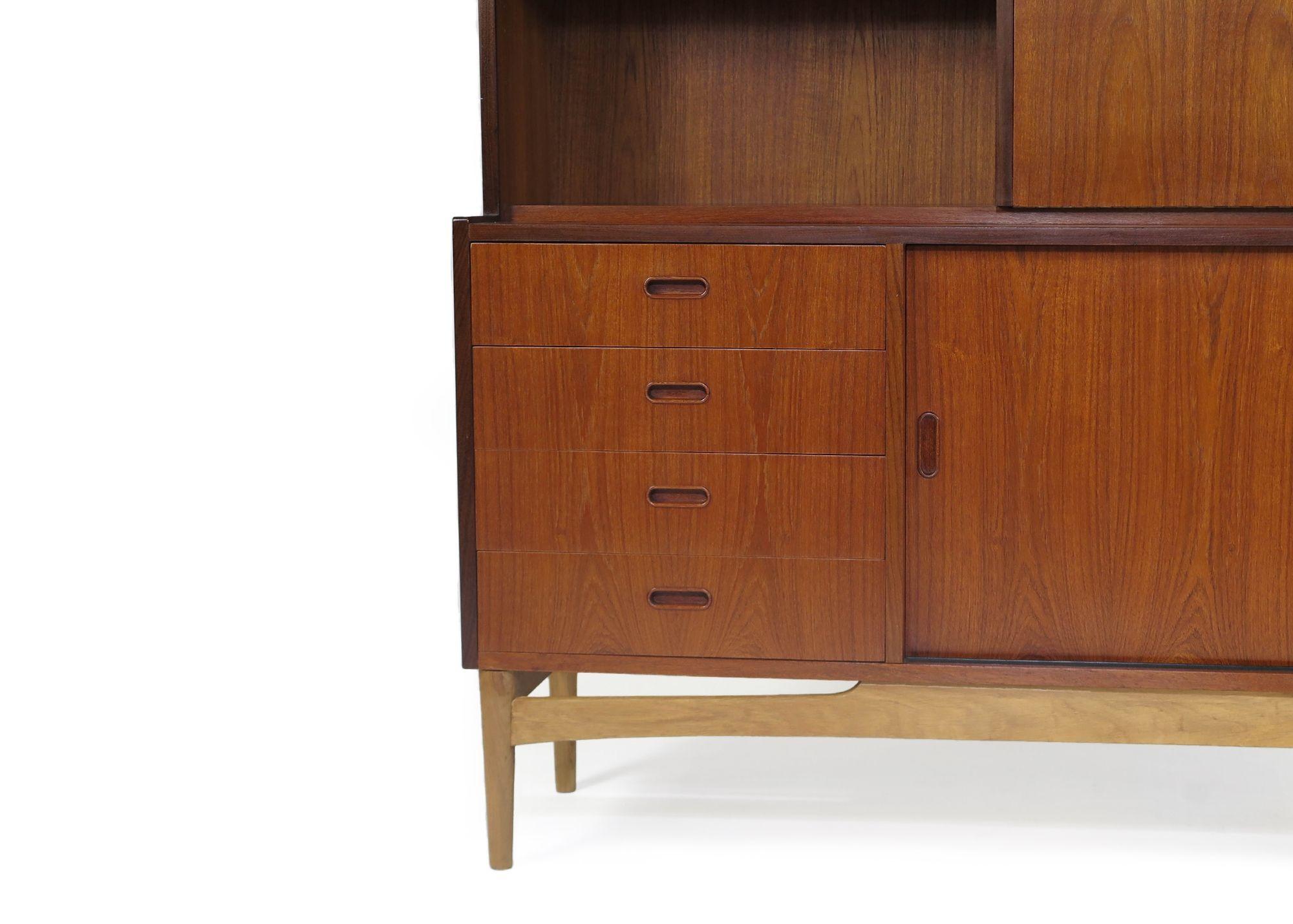 Oak 1960s Danish Teak High Sideboard Cabinet For Sale