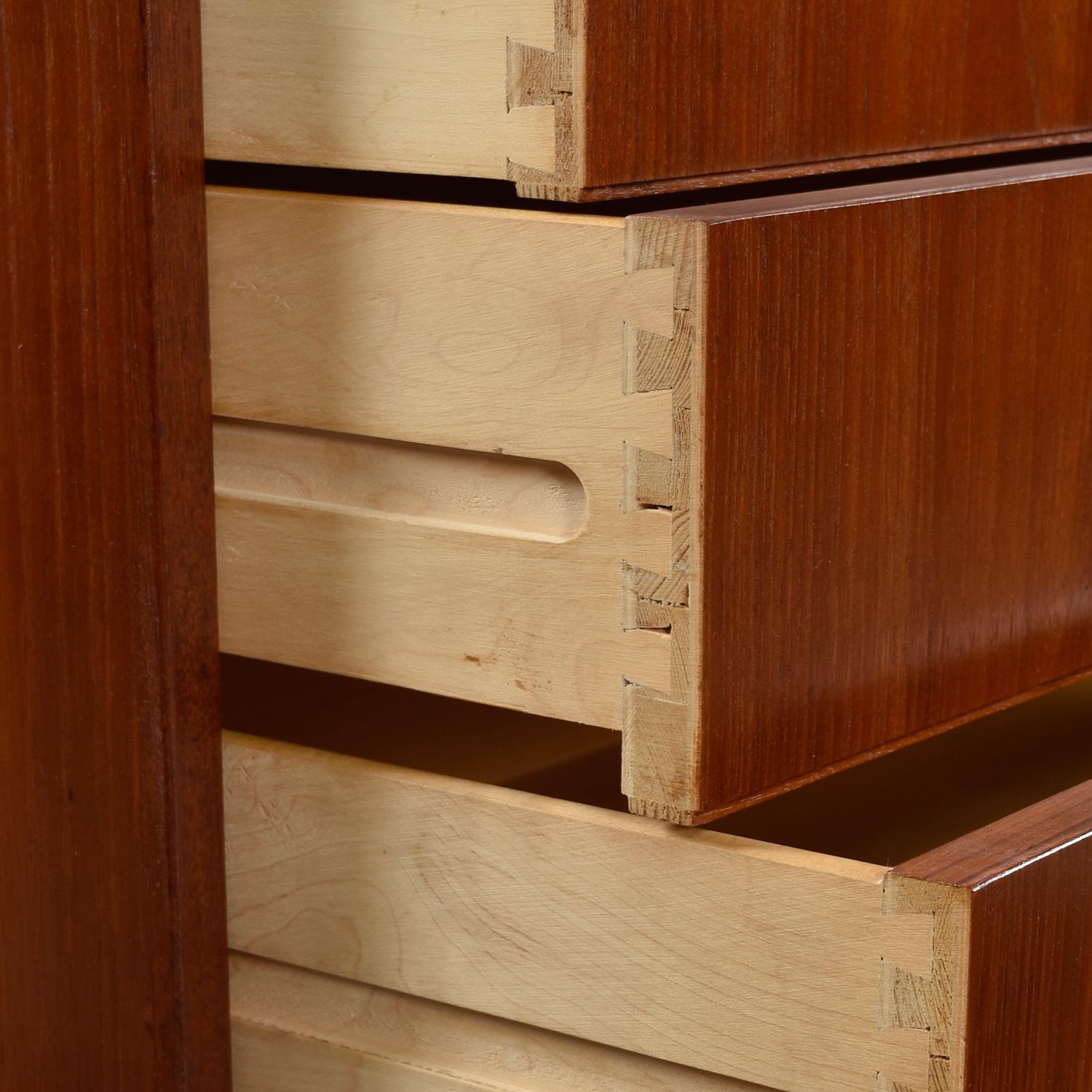 1960's Danish Teak Highboy Chest Dresser With Carved Oval Recessed Pulls For Sale 5