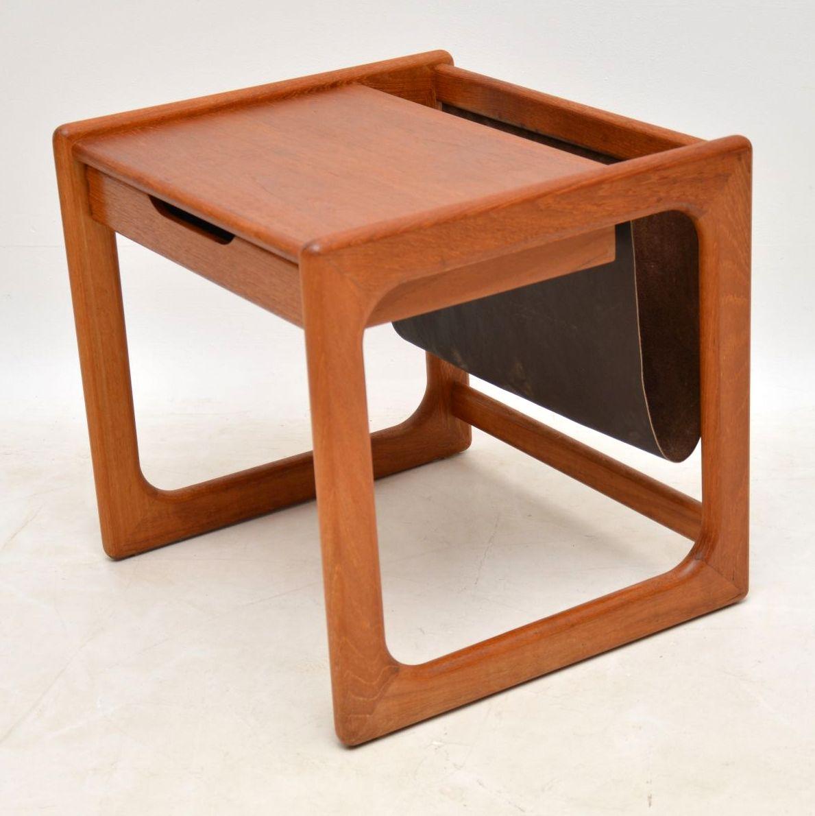 1960s Danish Teak and Leather Side Table Magazine Rack In Good Condition In London, GB