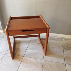 1960s Danish Teak & Leather Side Table with Magazine Rack Mid-Century Modern