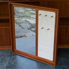 1960s Danish Teak + Linen Pier Mirror with Storage Coat Rack Pouches Cabinmodern
