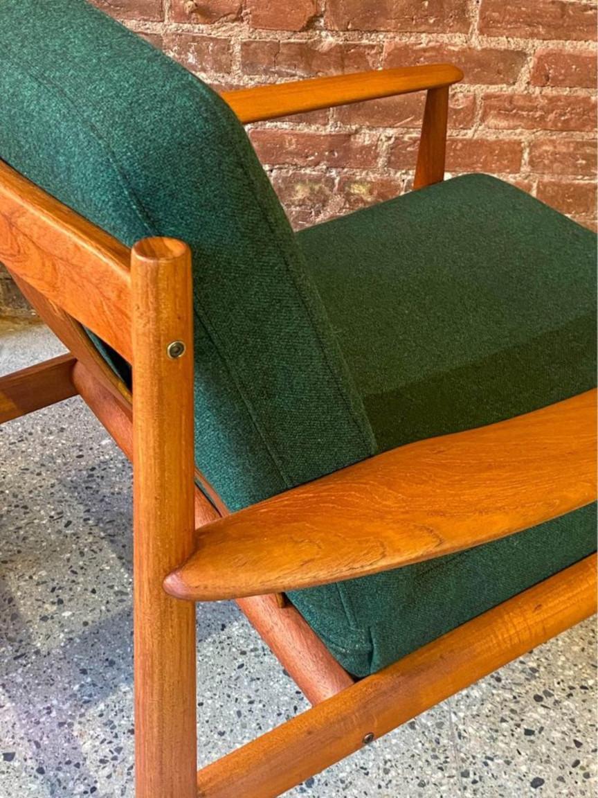 Check out this exquisite Danish teak easy chair, designed by Grete Jalk for France & Son in the 1960s. It features beautifully sculpted armrests, original sprung cushions, and provides a generous seat while maintaining a small footprint. This piece