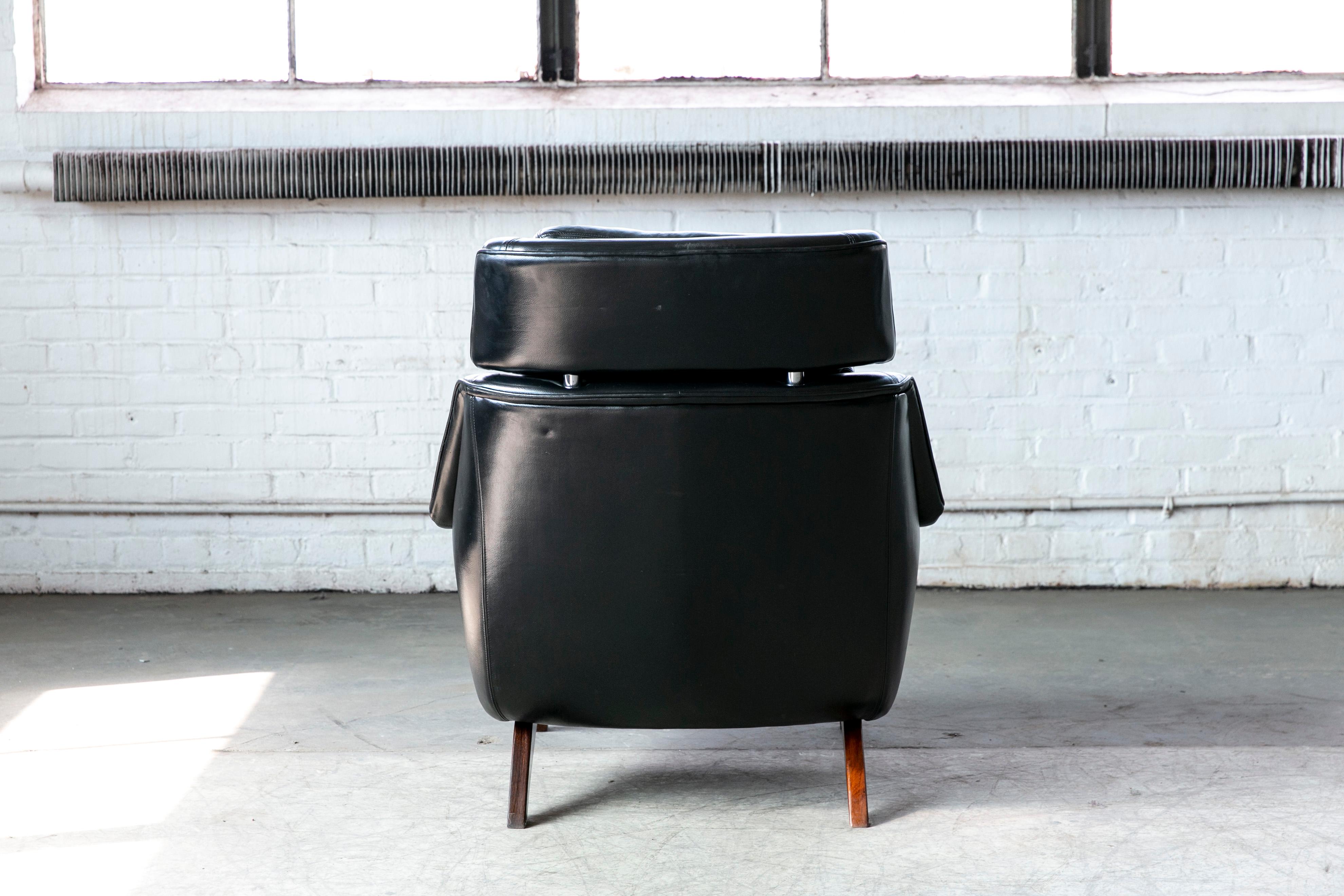 1960's Danish Teak Lounge Chair for ESA by Langfeld Design in Black Leather 7