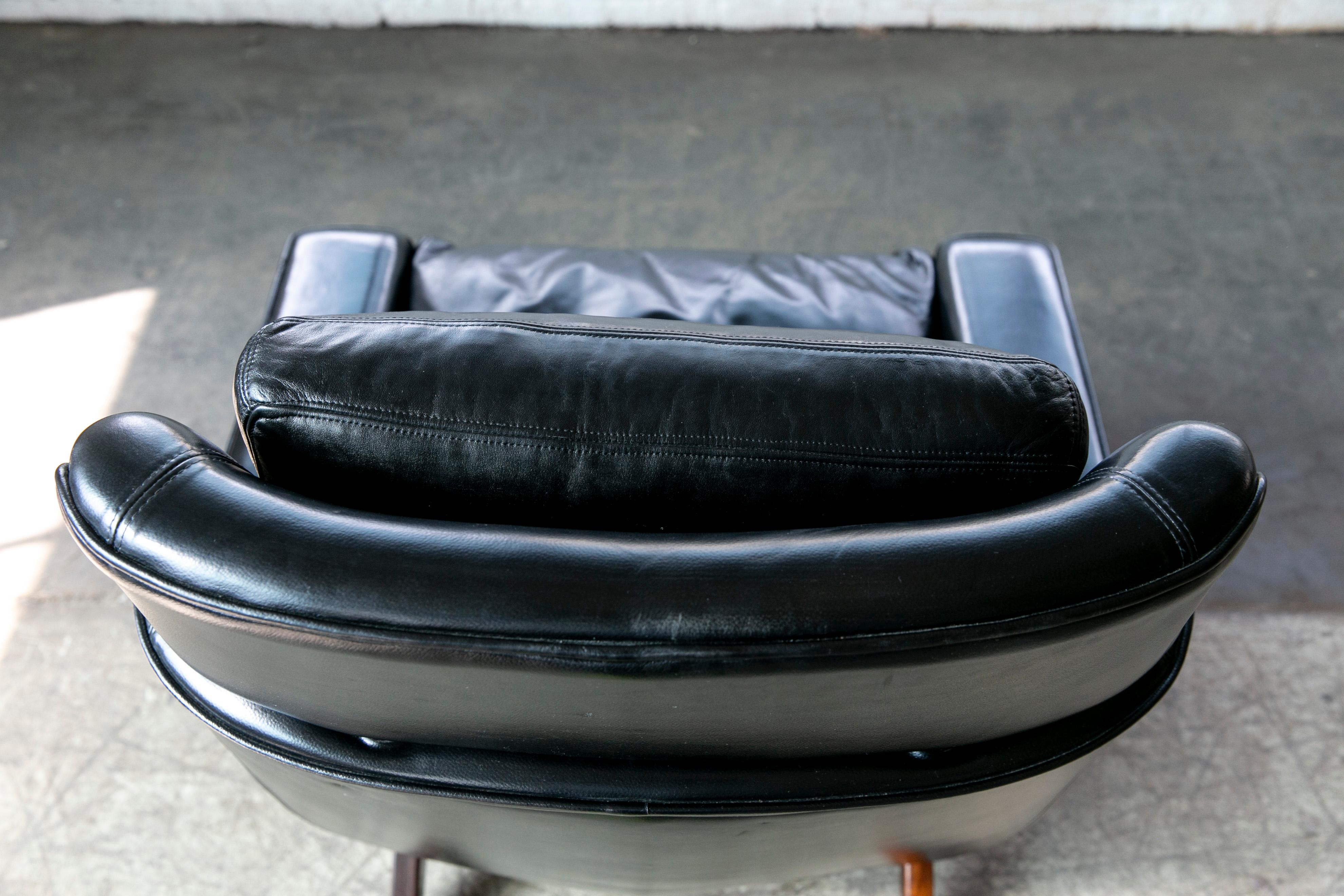 1960's Danish Teak Lounge Chair for ESA by Langfeld Design in Black Leather 8