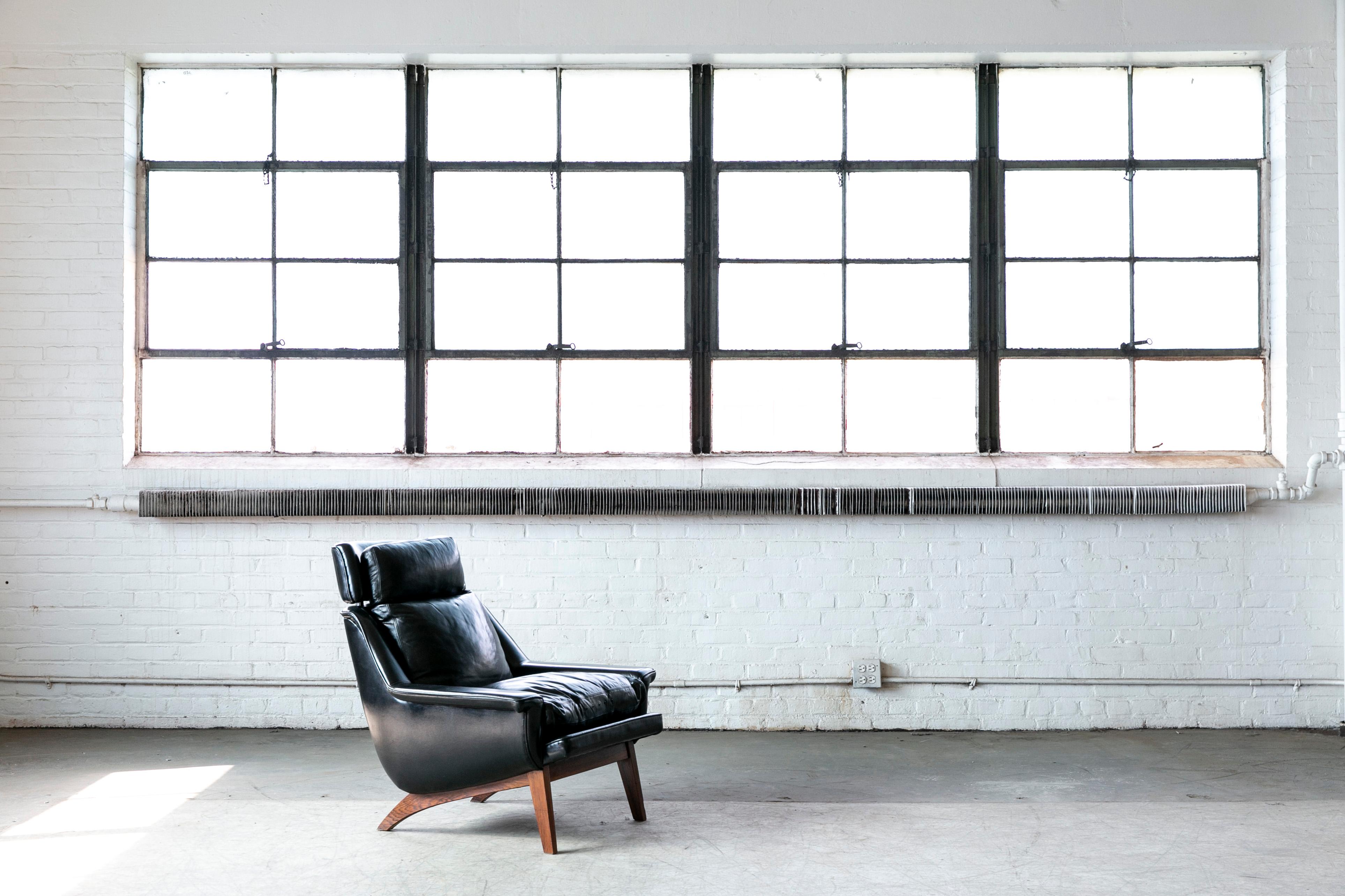 1960's Danish Teak Lounge Chair for ESA by Langfeld Design in Black Leather 2