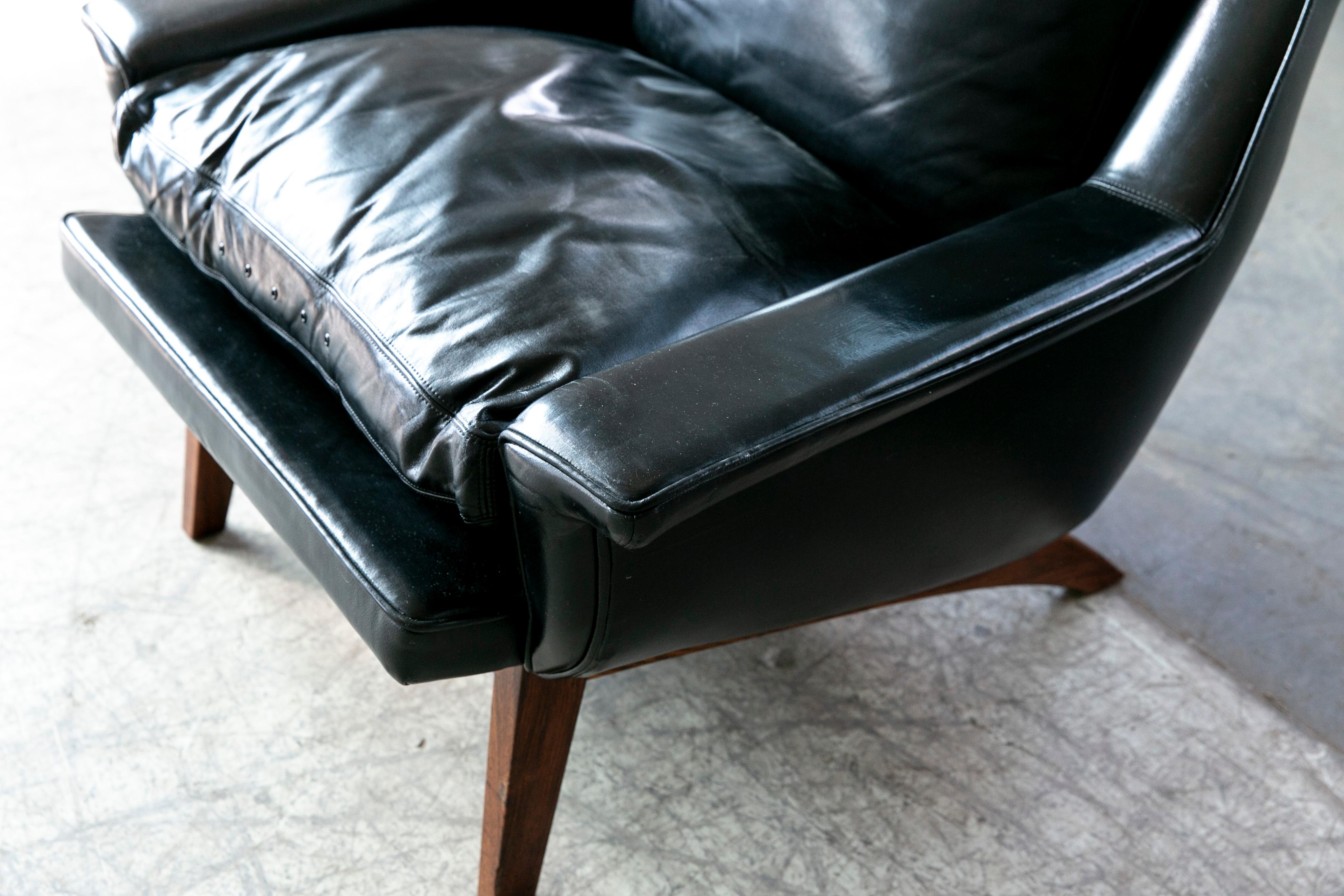 1960's Danish Teak Lounge Chair for ESA by Langfeld Design in Black Leather 4