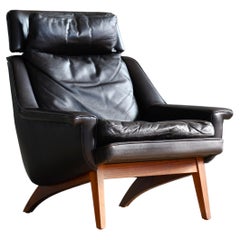 1960's Danish Teak Lounge Chair for ESA by Langfeld Design in Black Leather