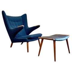 1960s Danish Teak Papa Bear Chair and Ottoman by Hans Wegner