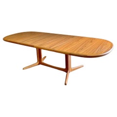 1960s Danish Teak Pedestal Dining Table with Two Leaves